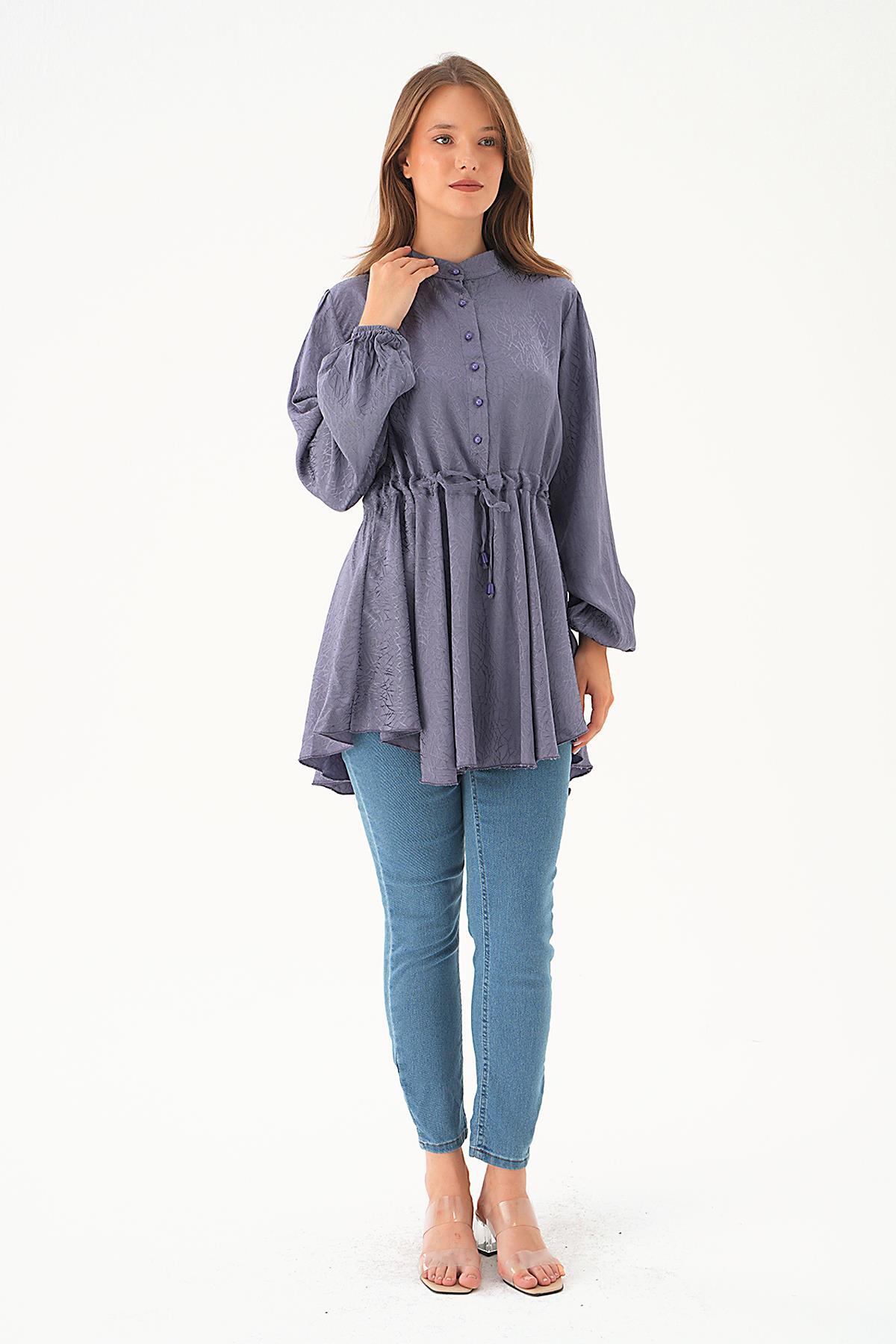 Leylak Bağlama Detay Desenli Tunik 4218A - 1