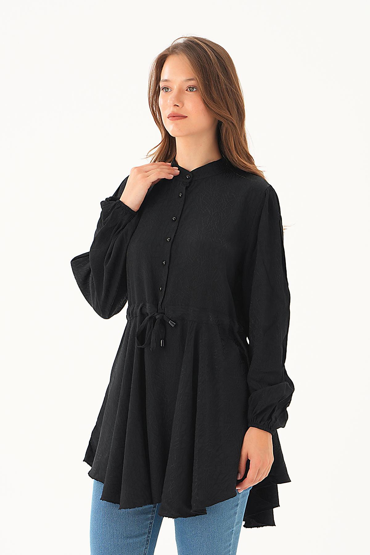 Siyah Bağlama Detay Desenli Tunik 4218A - 2