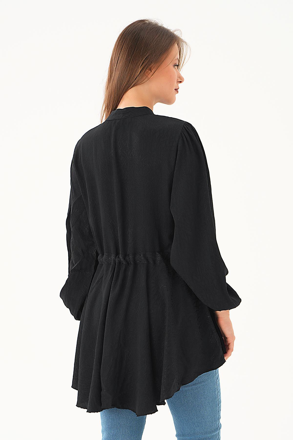 Siyah Bağlama Detay Desenli Tunik 4218A - 5