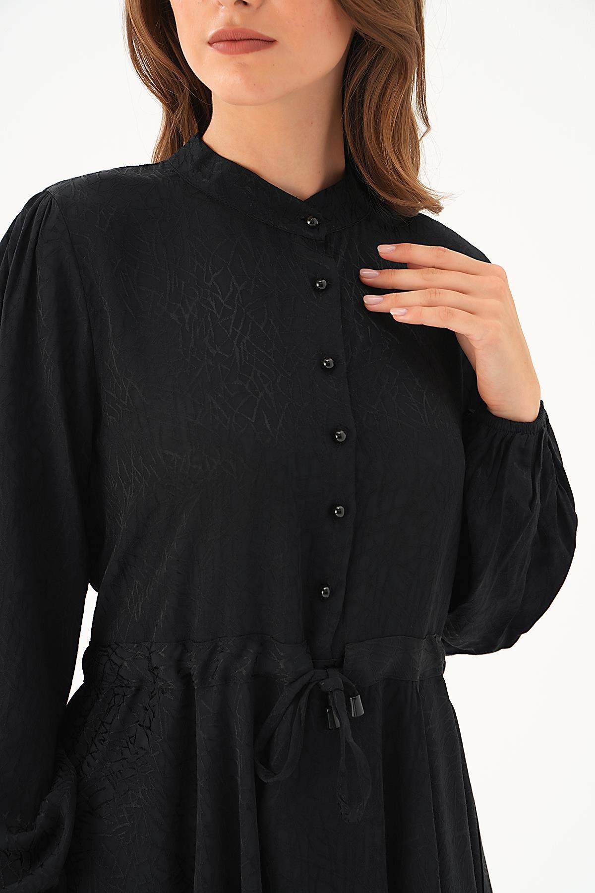 Siyah Bağlama Detay Desenli Tunik 4218A - 6