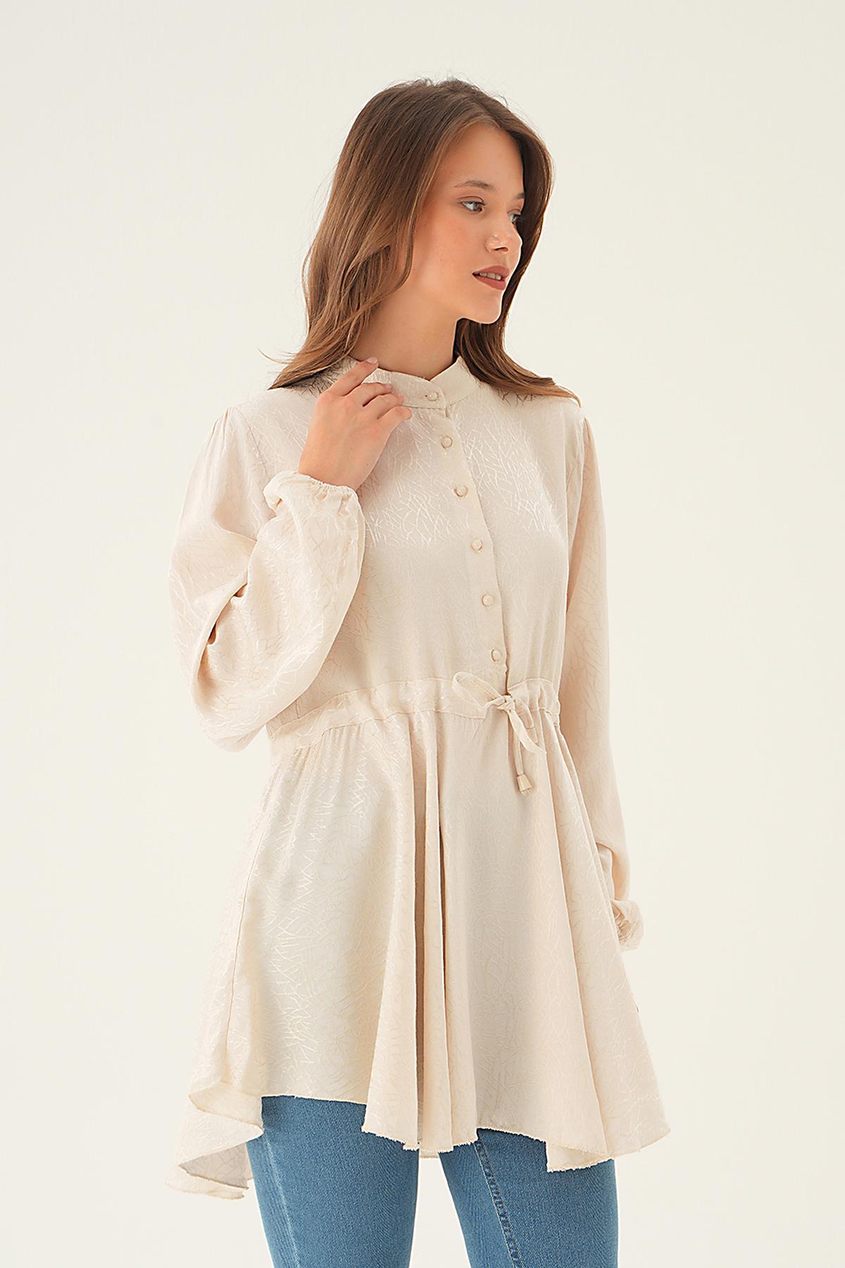 Taş Bağlama Detay Desenli Tunik 4218A - 2