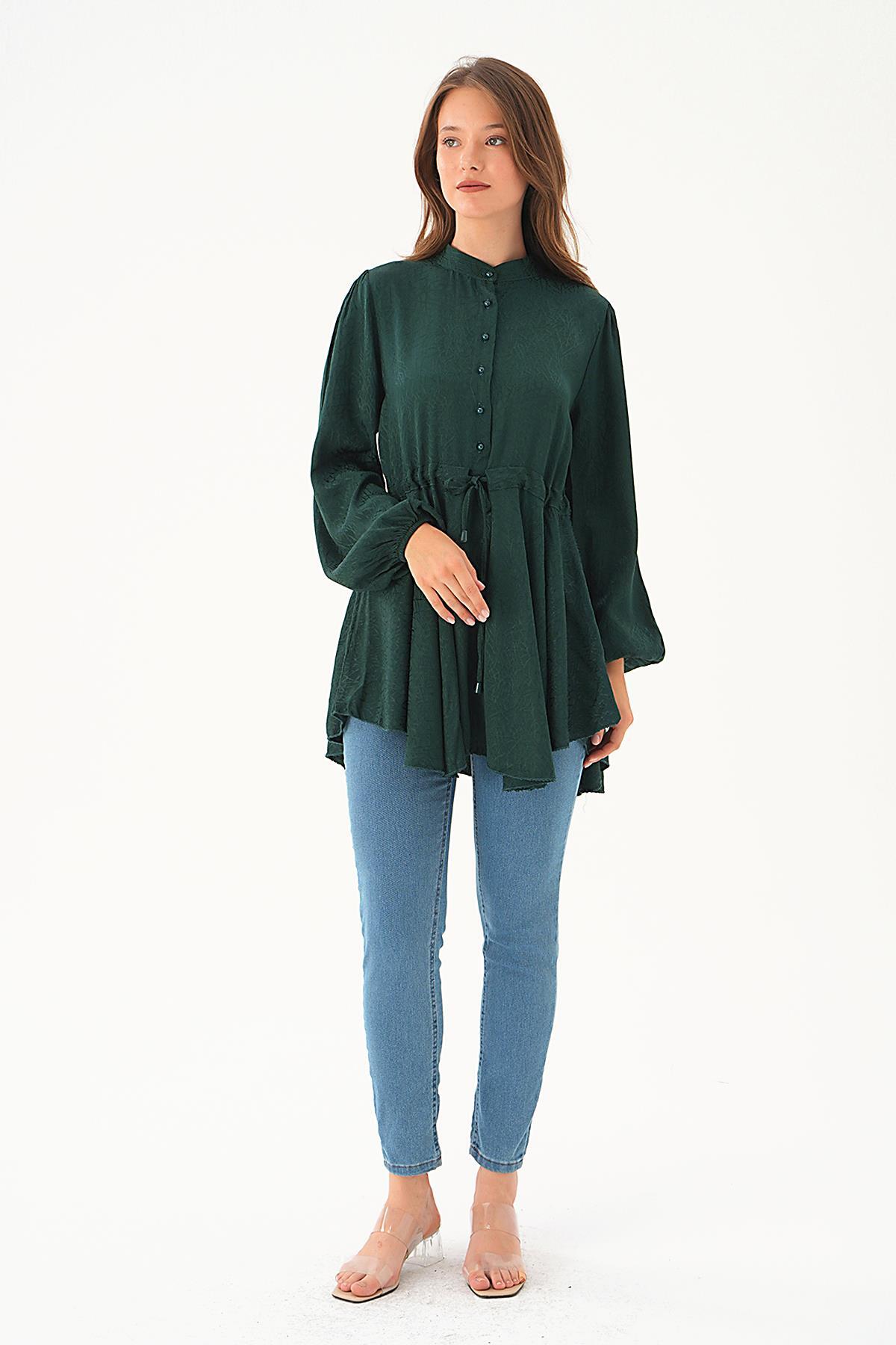 4218A Bağlama Detay Desenli Tunik Zümrüt - 1