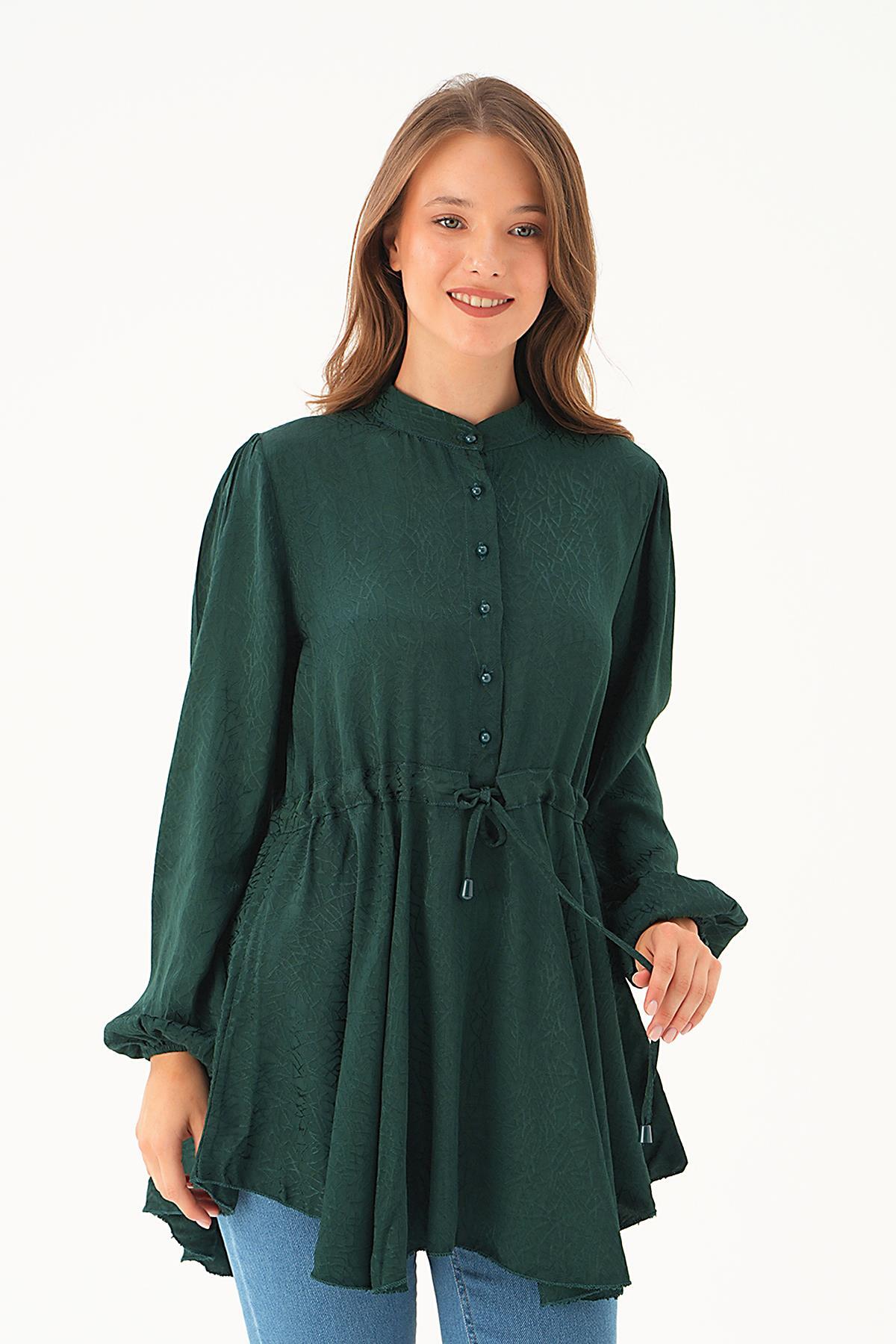 4218A Bağlama Detay Desenli Tunik Zümrüt - 2