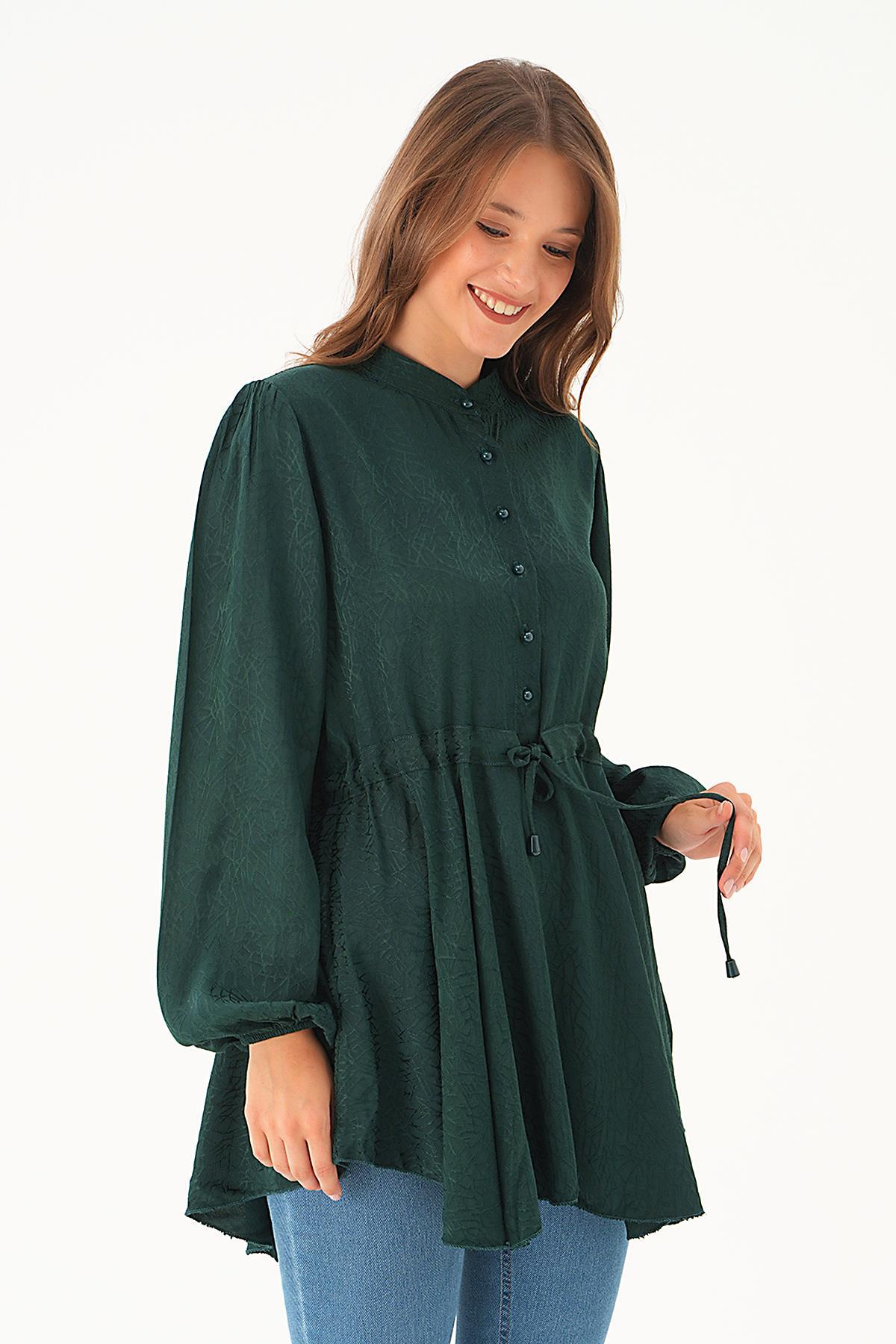 4218A Bağlama Detay Desenli Tunik Zümrüt - 3