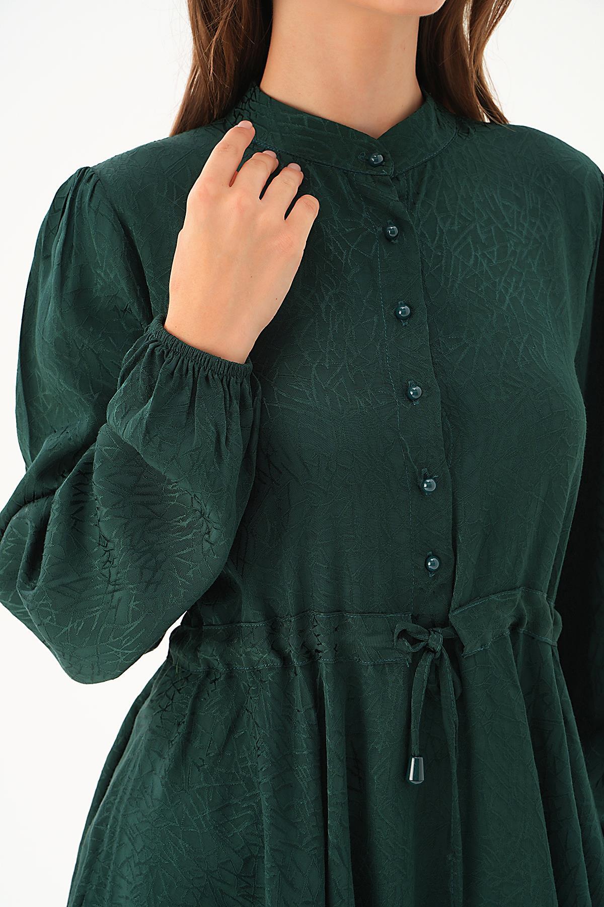 4218A Bağlama Detay Desenli Tunik Zümrüt - 6