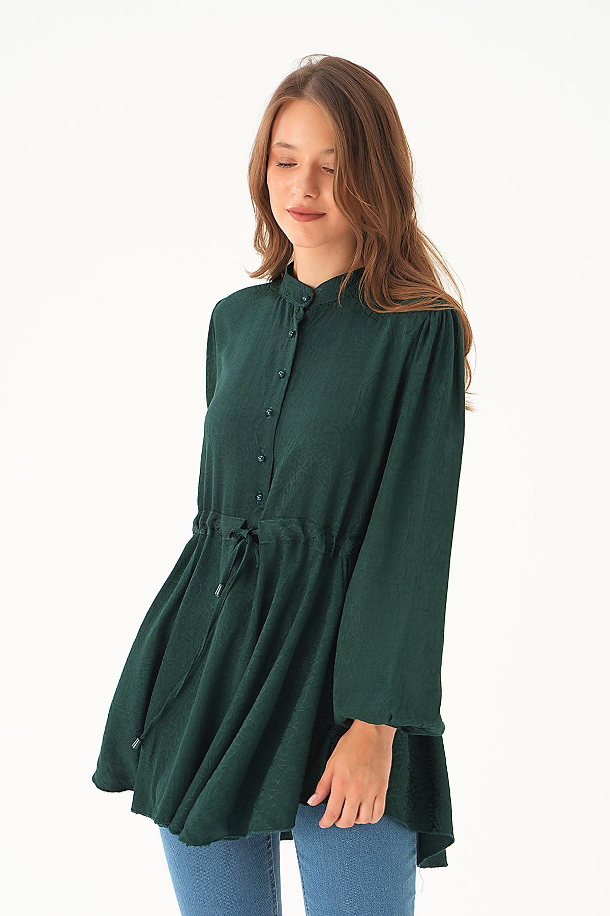 Zümrüt Bağlama Detay Desenli Tunik 4218A - 4