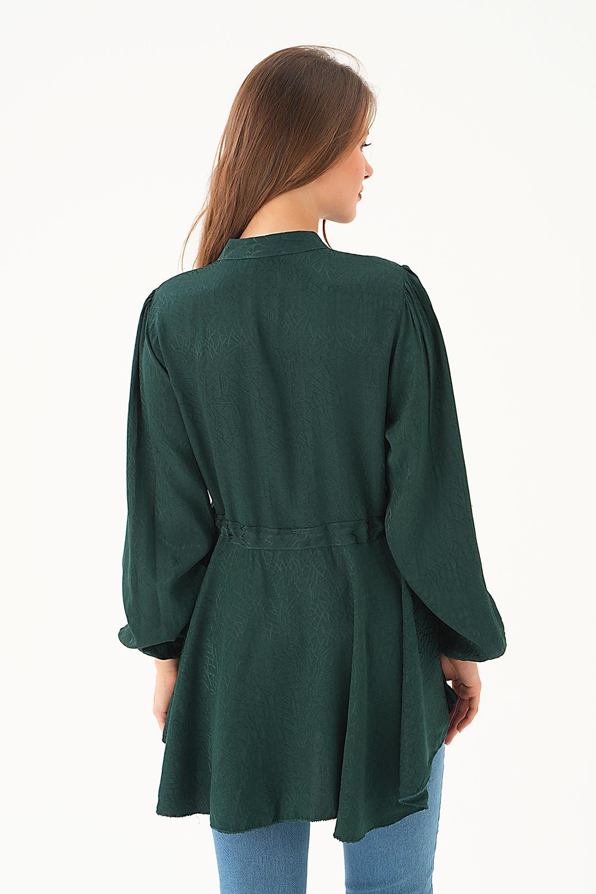 Zümrüt Bağlama Detay Desenli Tunik 4218A - 5