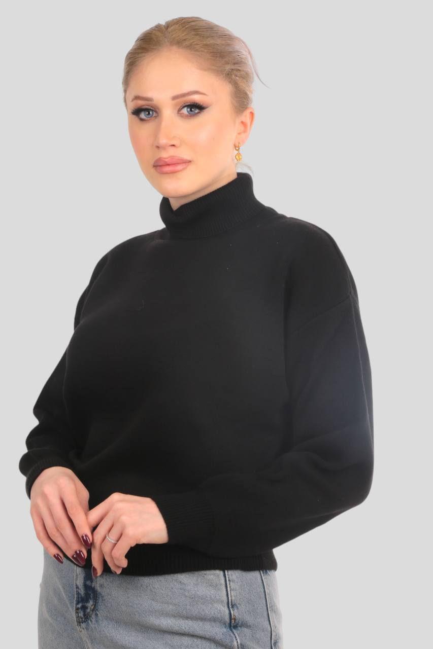 4225 Balıkçı Yaka Basic Kazak Siyah 