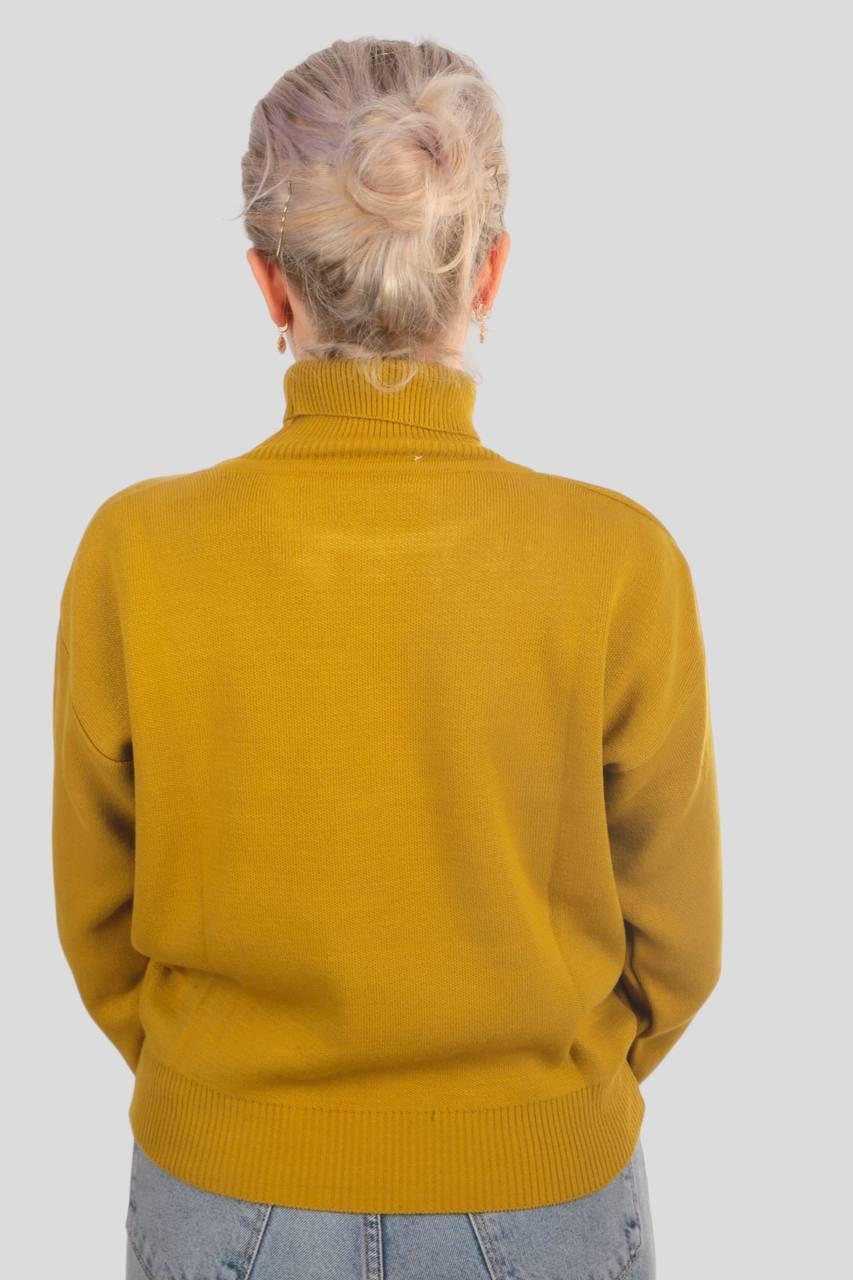 4225 Balıkçı Yaka Basic Kazak Yağ Yeşili - 3