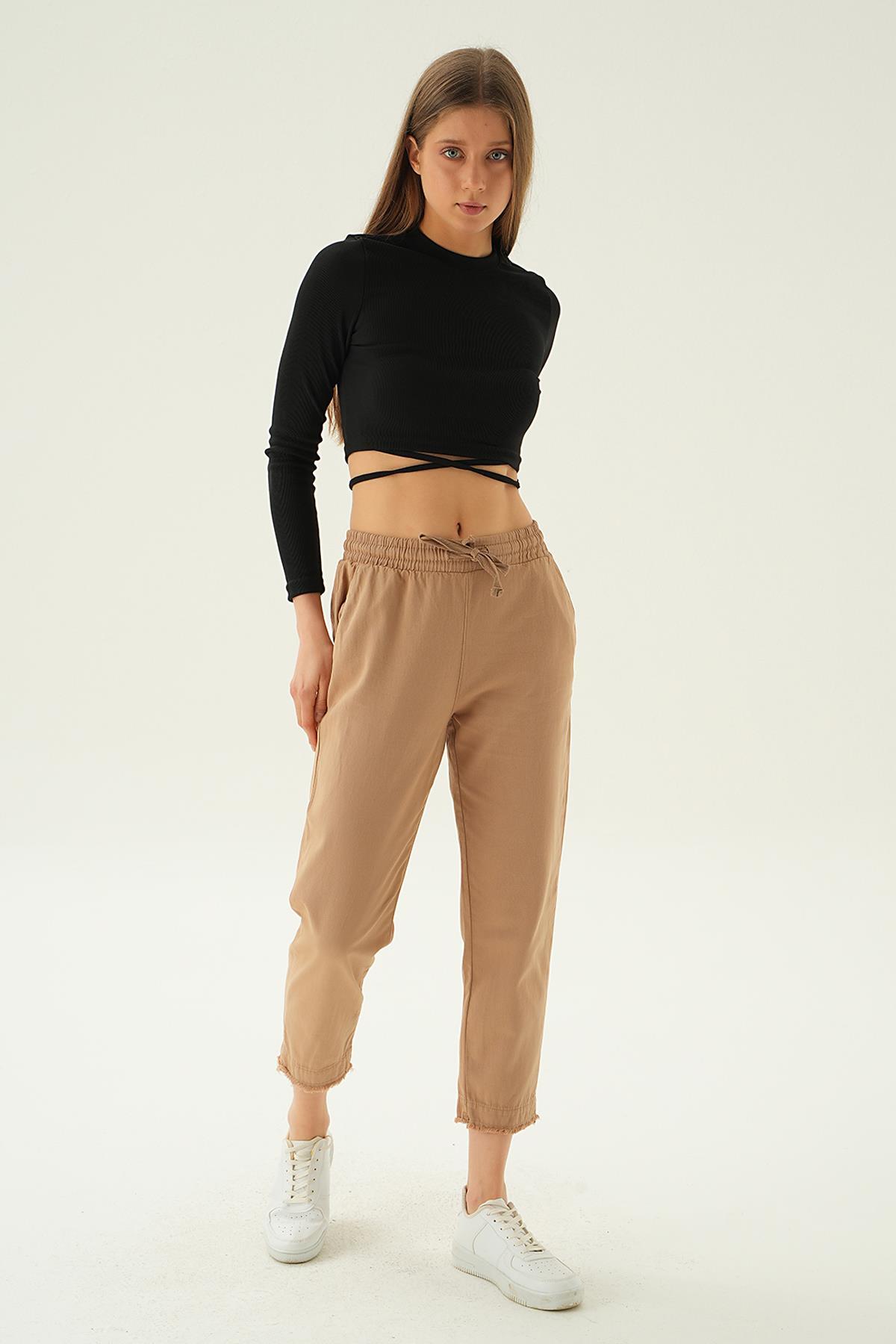 4228 Paça Püskül Pantolon Camel - 1