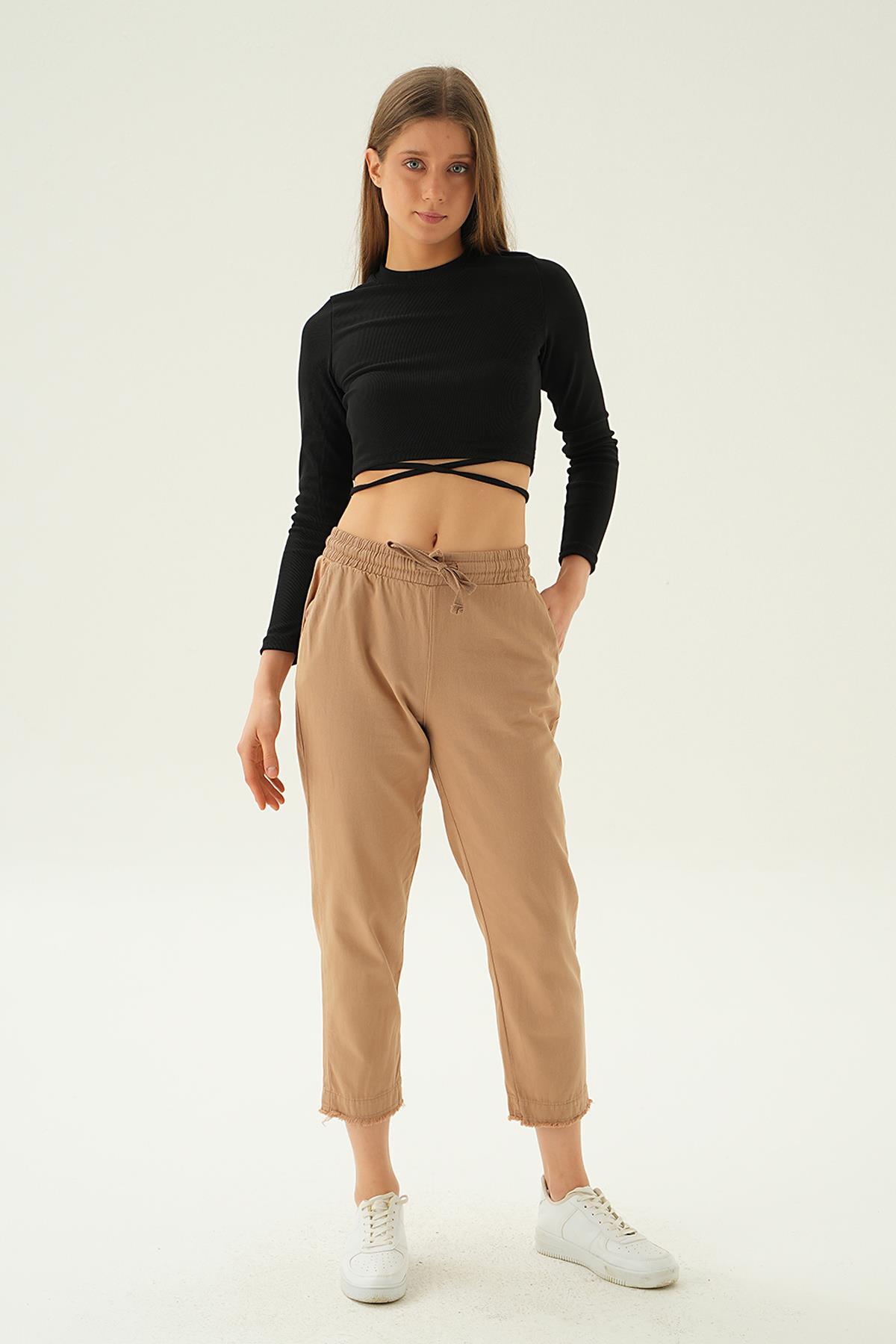 4228 Paça Püskül Pantolon Camel - 6