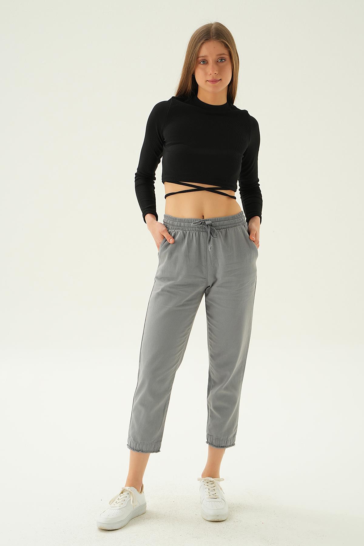 Paça Püskül Pantolon 4228 Gri - 6