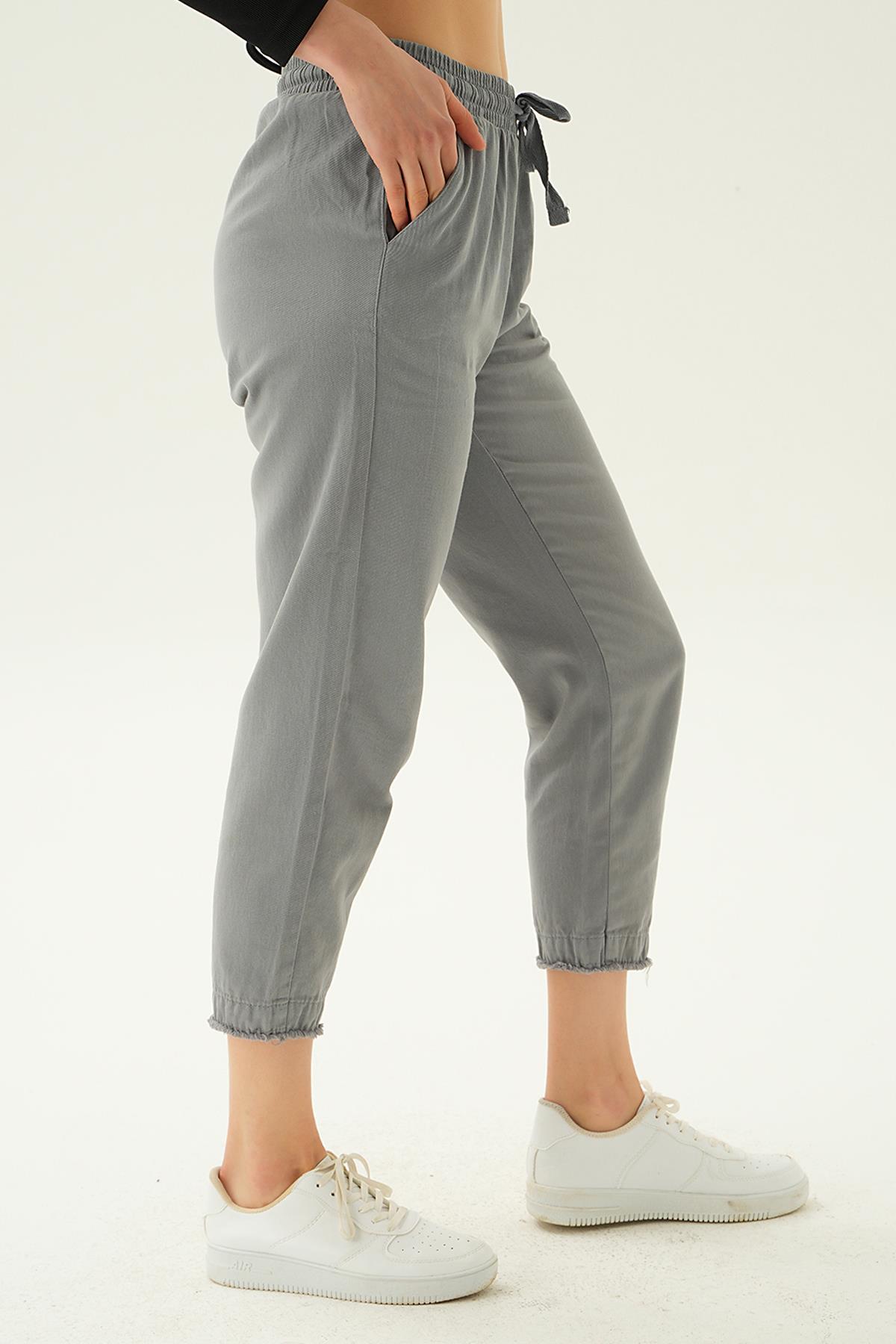 4228 Paça Püskül Pantolon Gri - RAYS