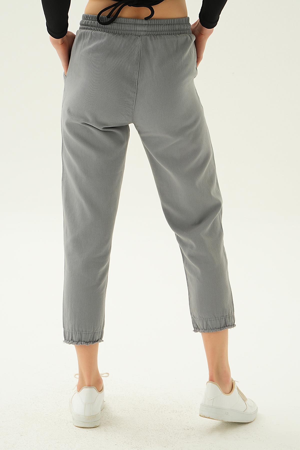 4228 Paça Püskül Pantolon Gri - RAYS