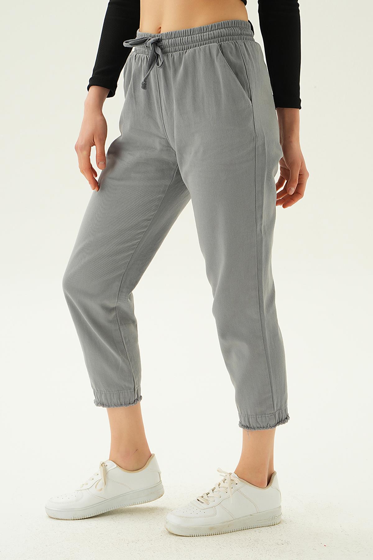 4228 Paça Püskül Pantolon Gri - RAYS