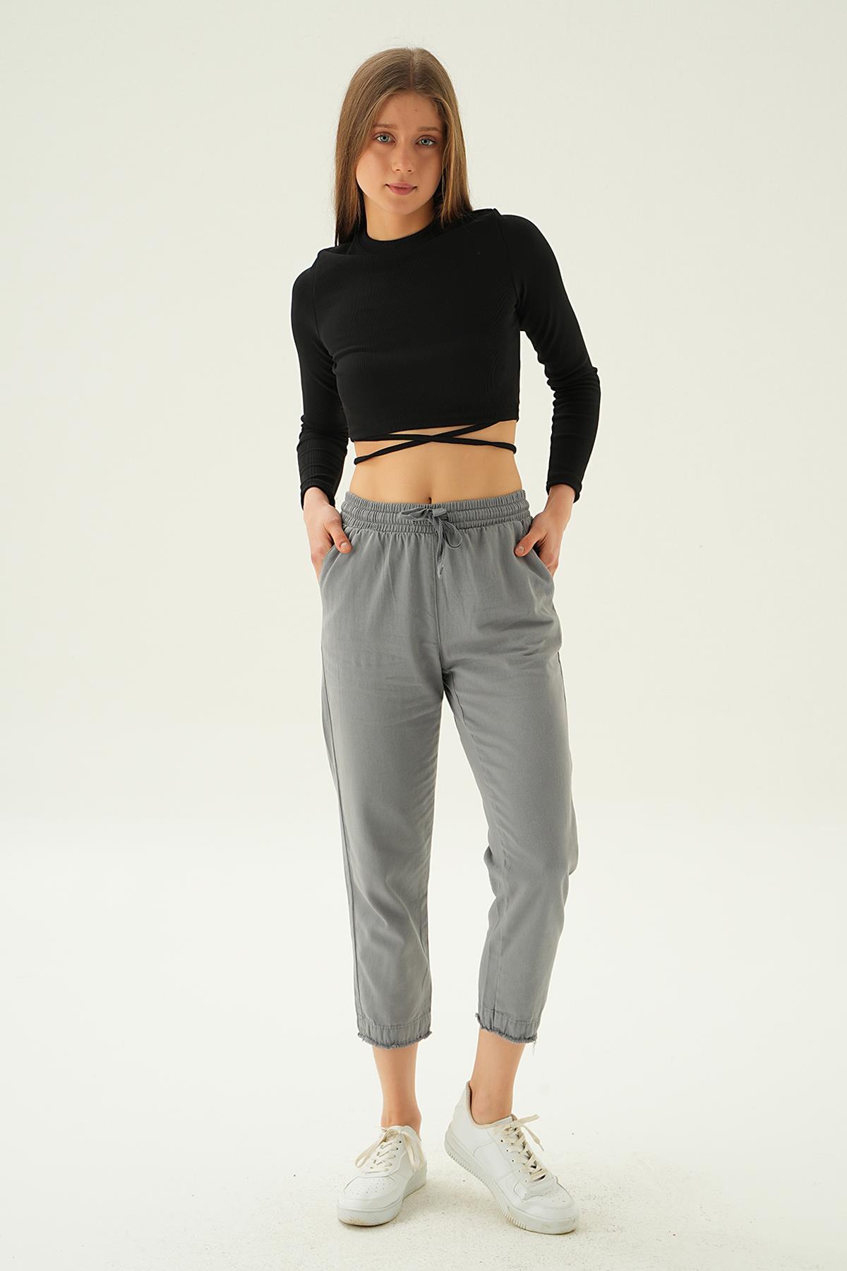 Gri Paça Püskül Pantolon 4228 