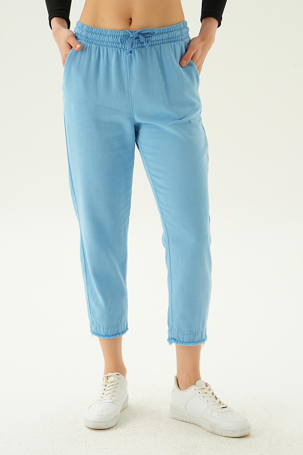 4228 Paça Püskül Pantolon Mavi 