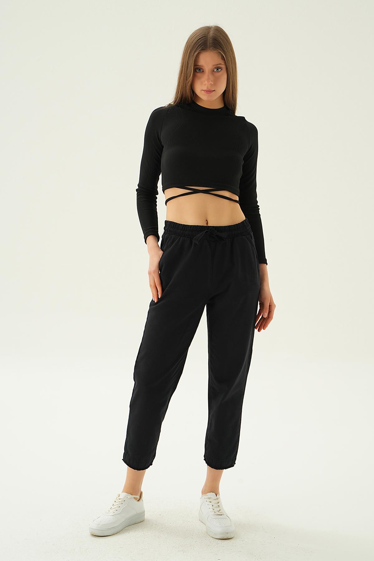 Paça Püskül Pantolon 4228 Siyah - 6