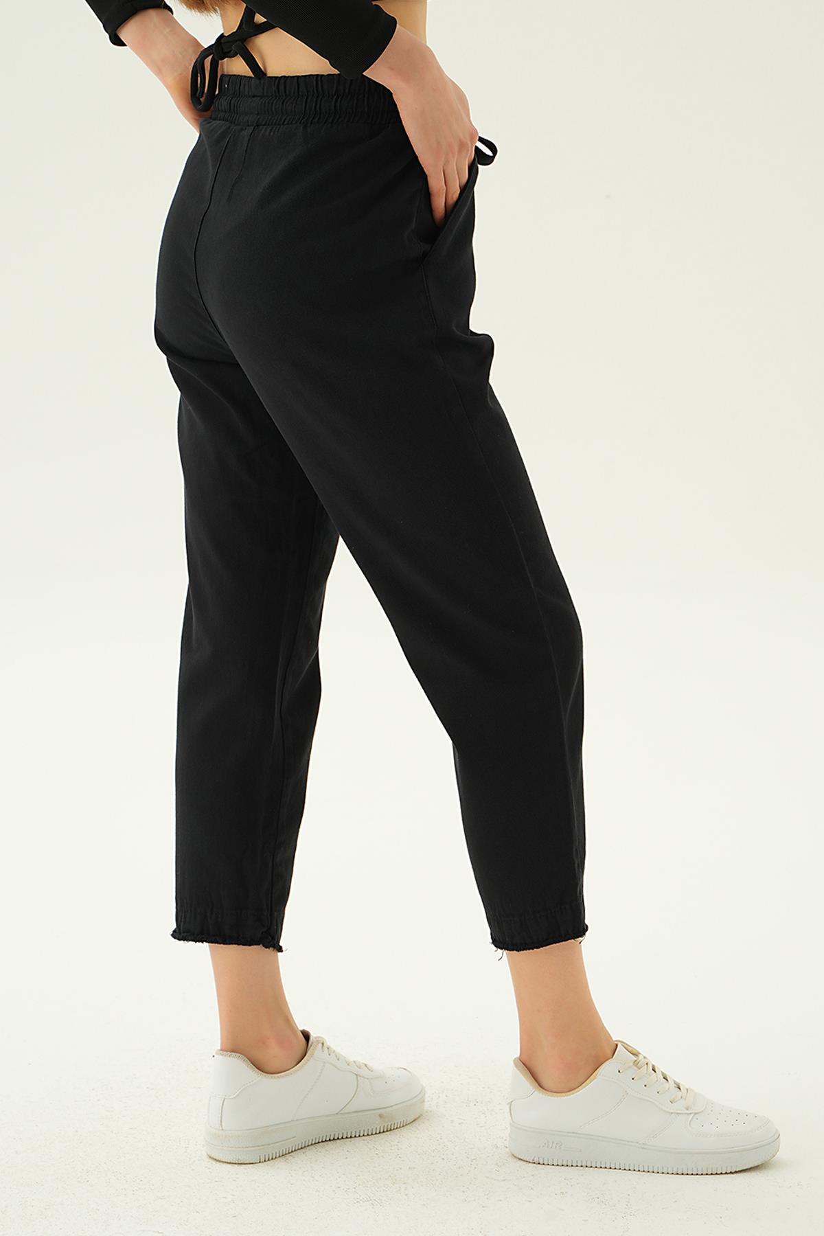 4228 Paça Püskül Pantolon Siyah - RAYS