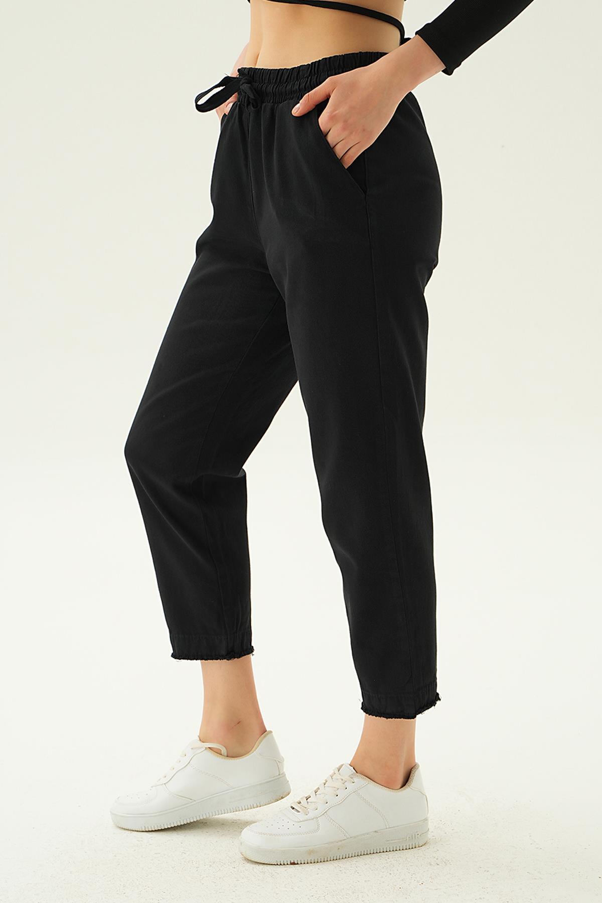 Siyah Paça Püskül Pantolon 4228 - RAYS