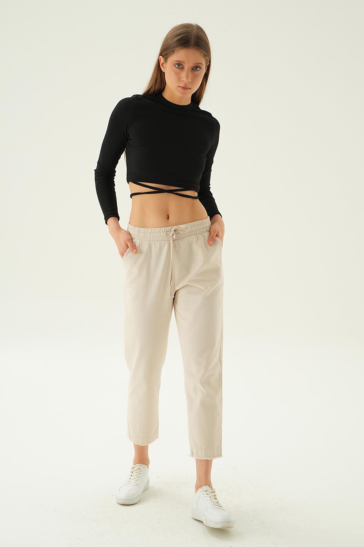 Paça Püskül Pantolon 4228 Taş 