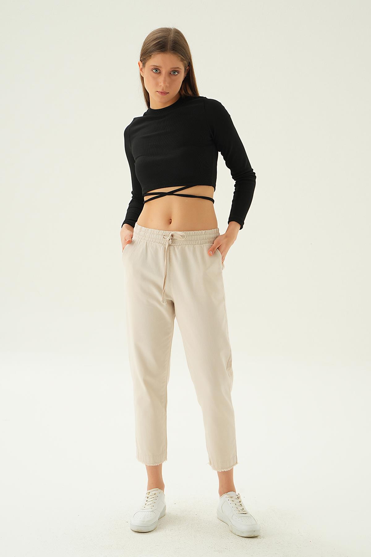Paça Püskül Pantolon 4228 Taş - 2