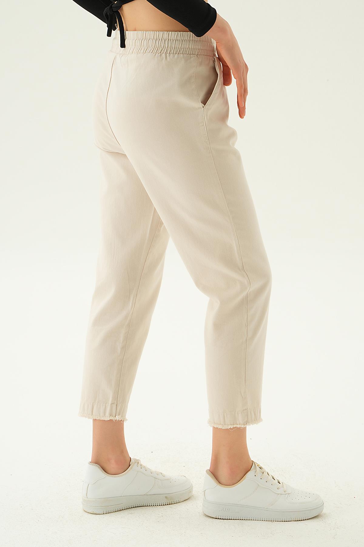 4228 Paça Püskül Pantolon Taş - RAYS