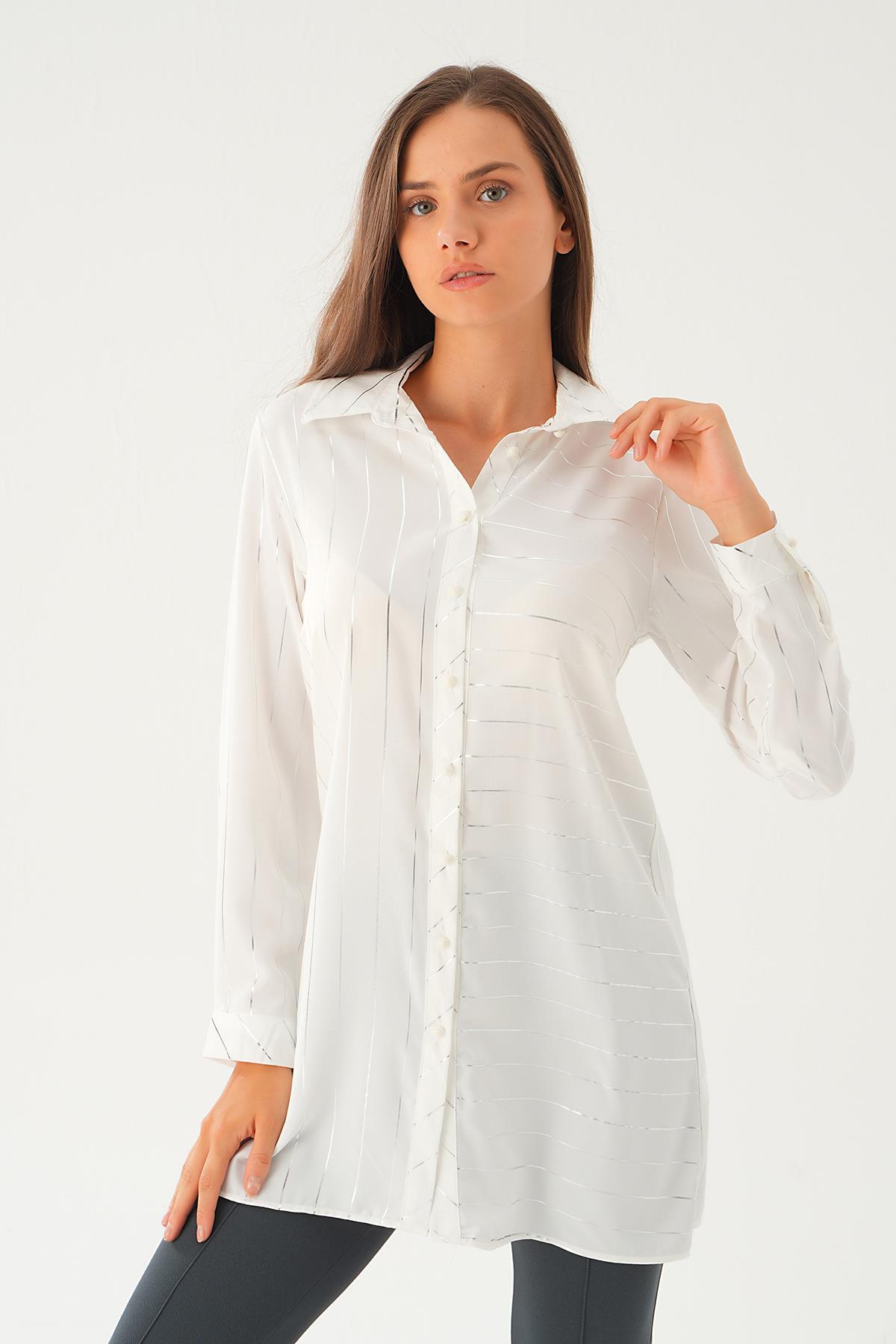 Beyaz Çizgi Detay Salaş Tunik 4232A 