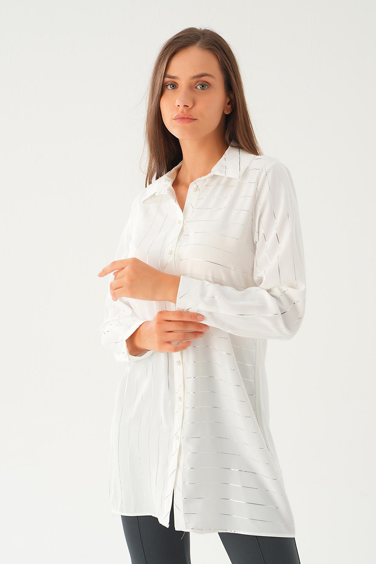 Beyaz Çizgi Detay Salaş Tunik 4232A - 2