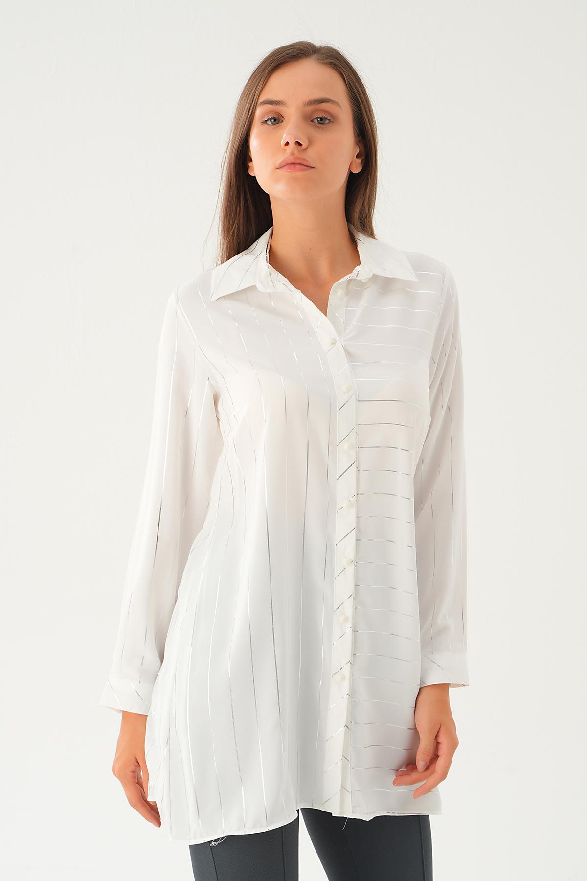 Beyaz Çizgi Detay Salaş Tunik 4232A - 3
