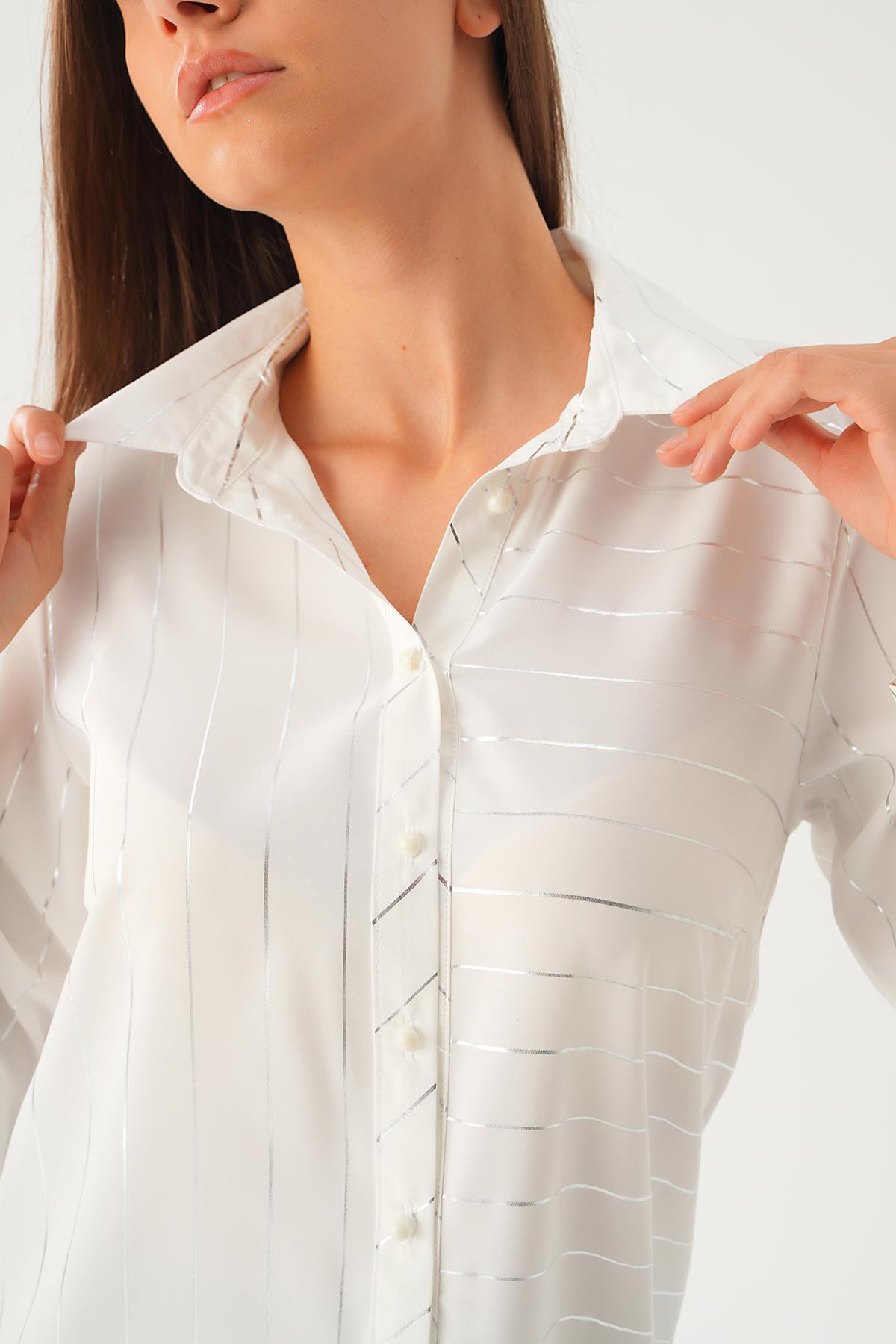 Beyaz Çizgi Detay Salaş Tunik 4232A - 6