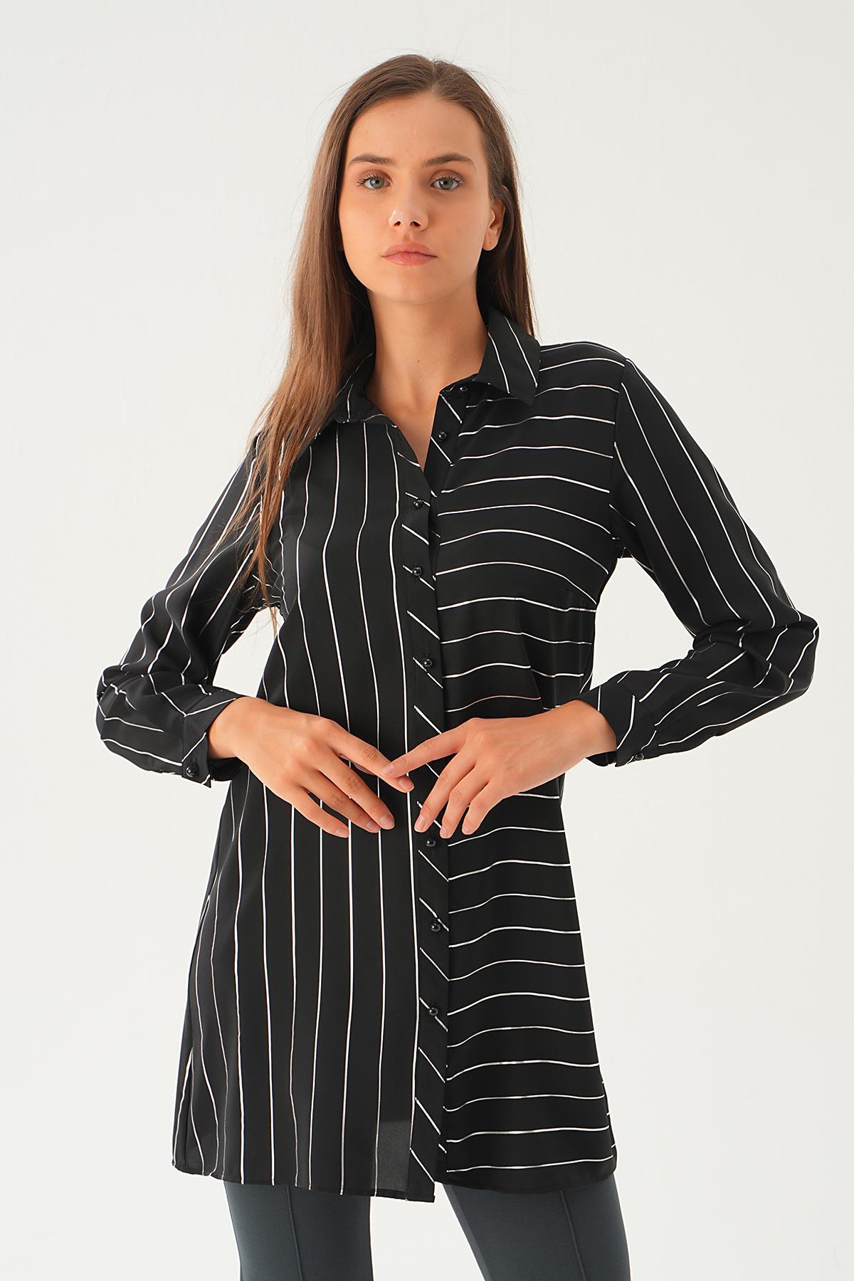 Siyah Çizgi Detay Salaş Tunik 4232A - 2