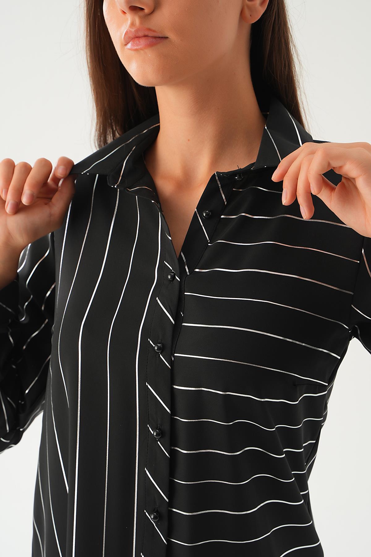 Siyah Çizgi Detay Salaş Tunik 4232A - 6