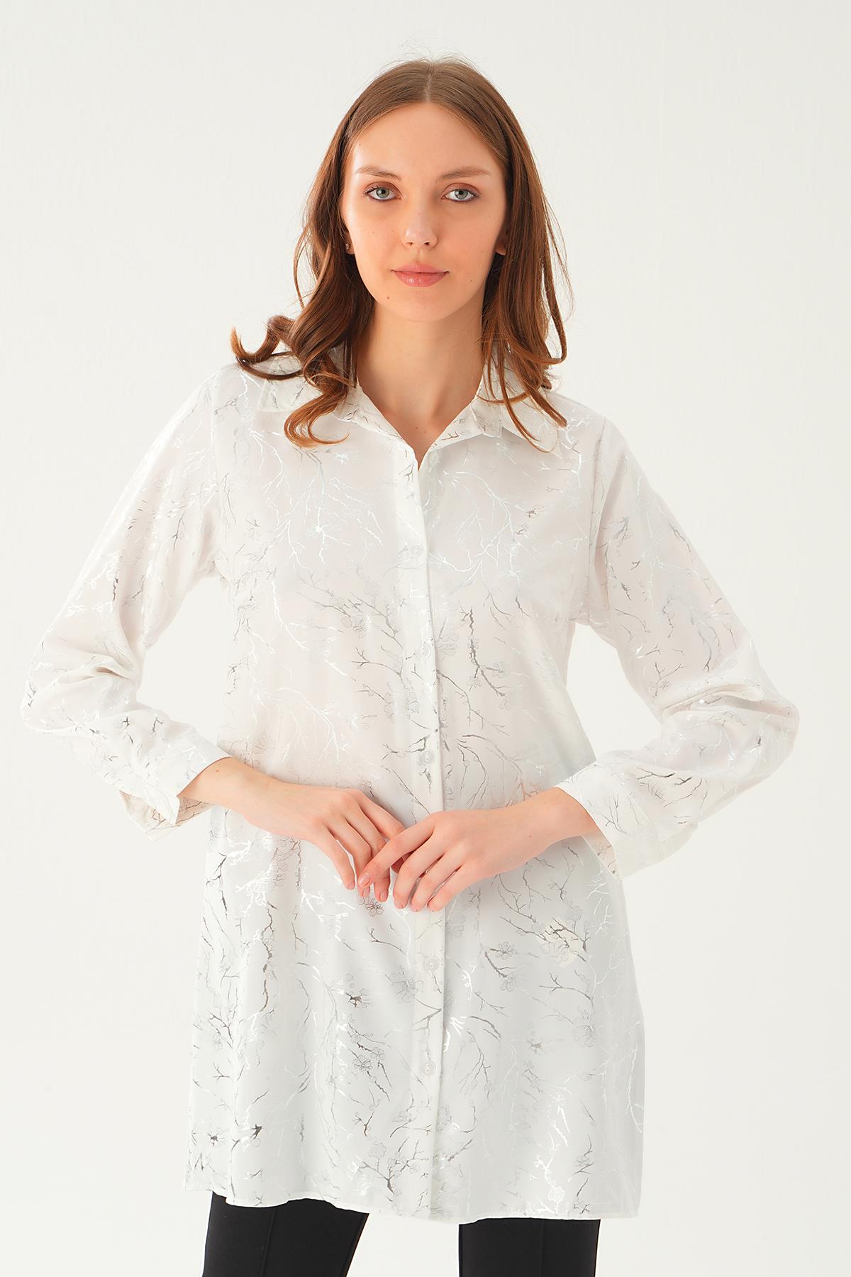 4233A Desenli Salaş Tunik Beyaz 