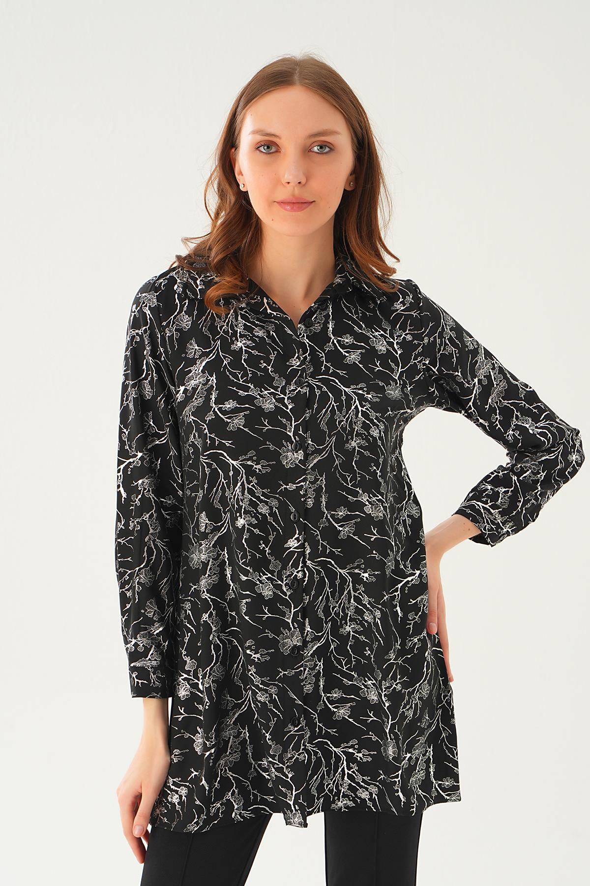 Desenli Salaş Tunik 4233A Siyah - RAYS