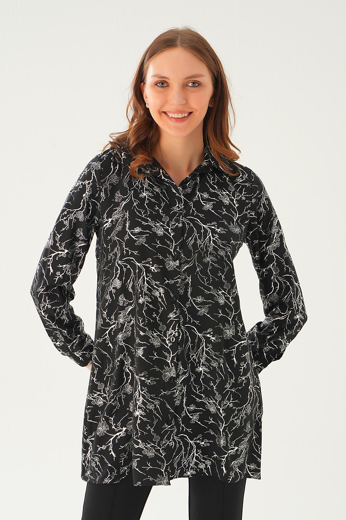 Desenli Salaş Tunik 4233A Siyah - RAYS