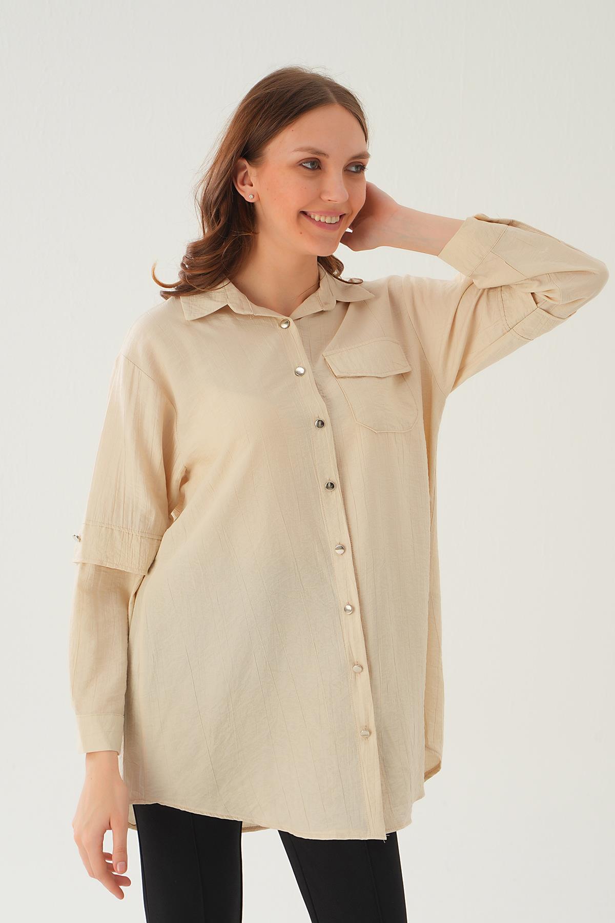 4237A Tek Cep Tunik Bej 