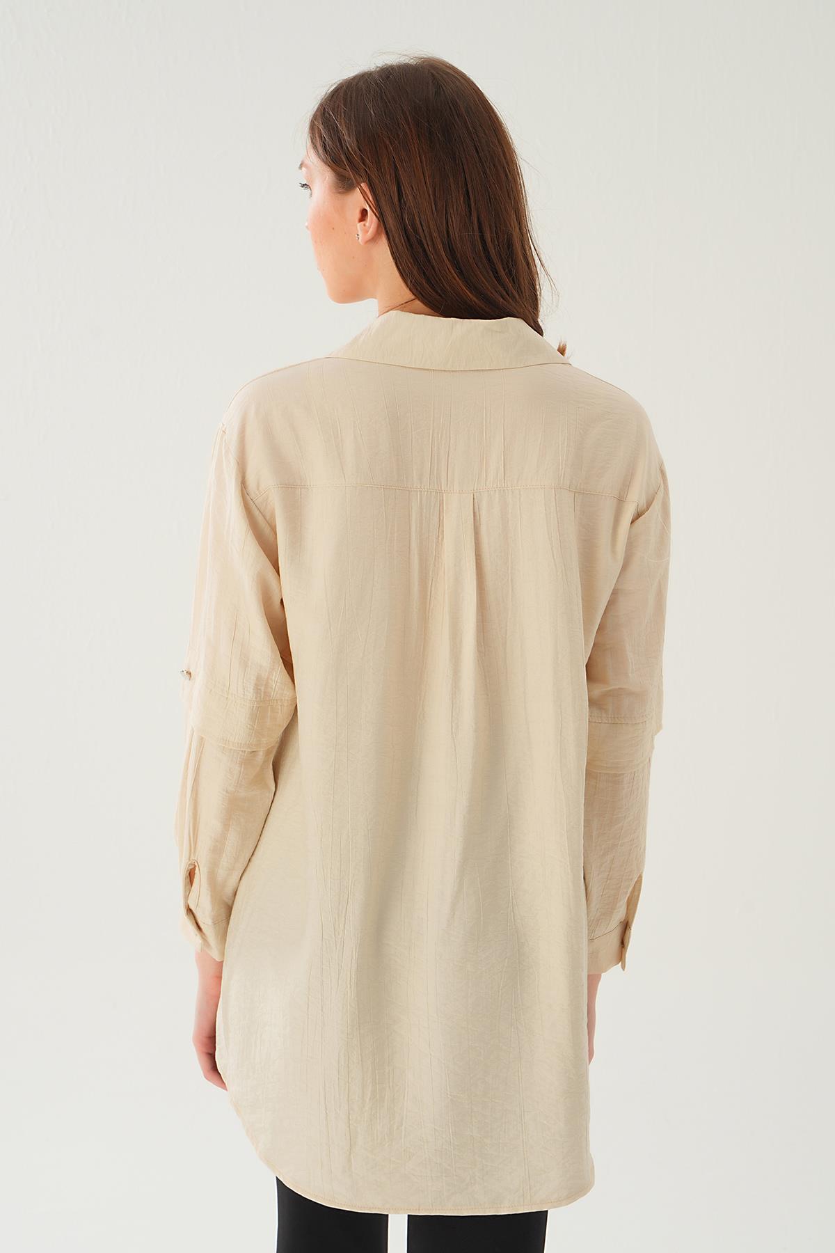 4237A Tek Cep Tunik Bej - 4