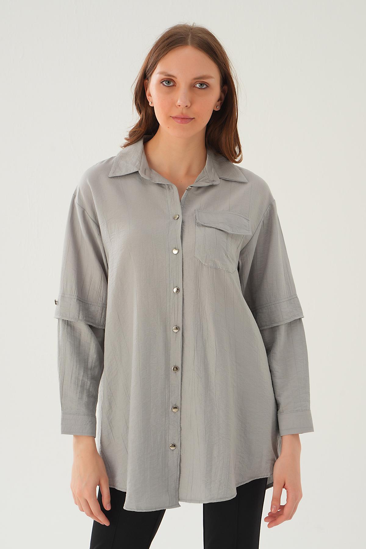 Gri Tek Cep Tunik 4237A - 6