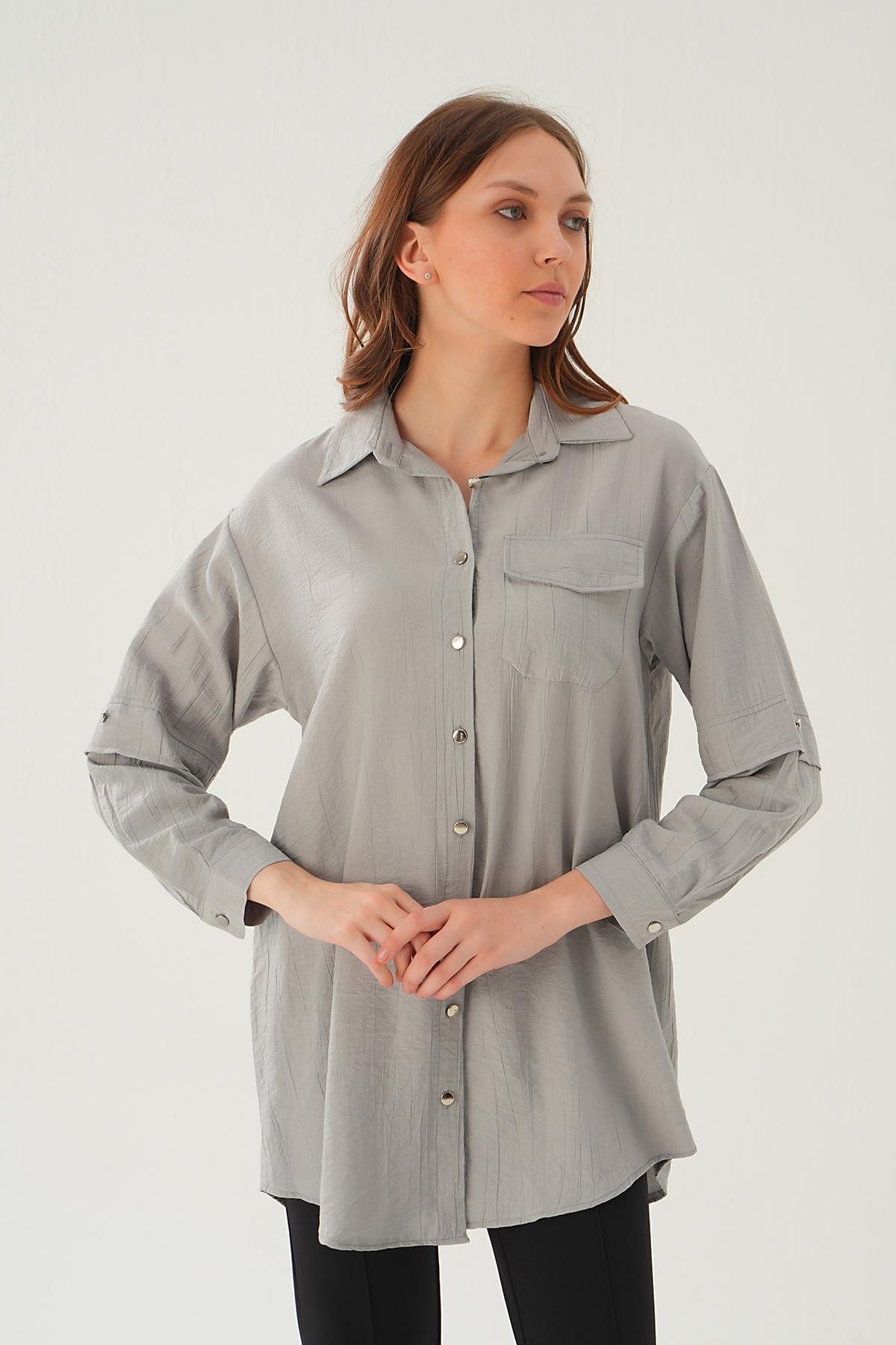 4237A Tek Cep Tunik Gri 