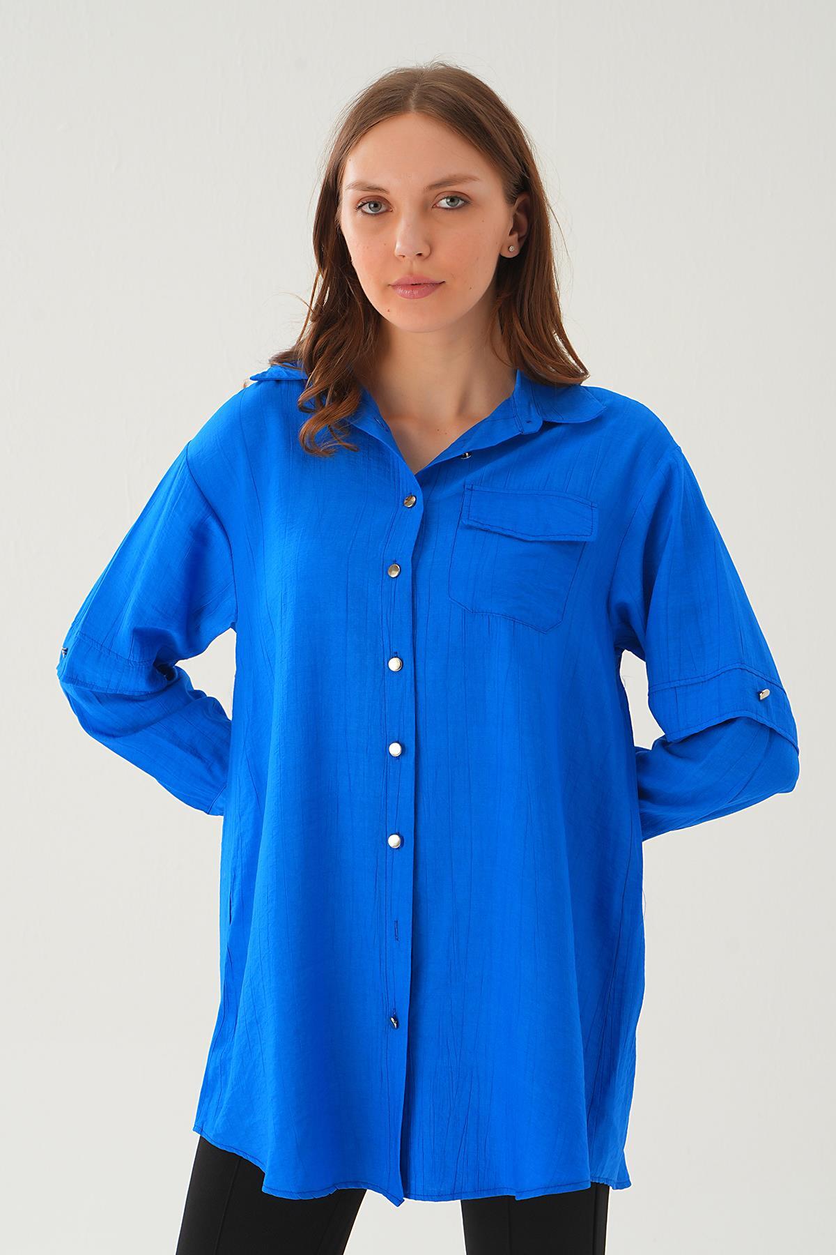 4237A Tek Cep Tunik Saks 