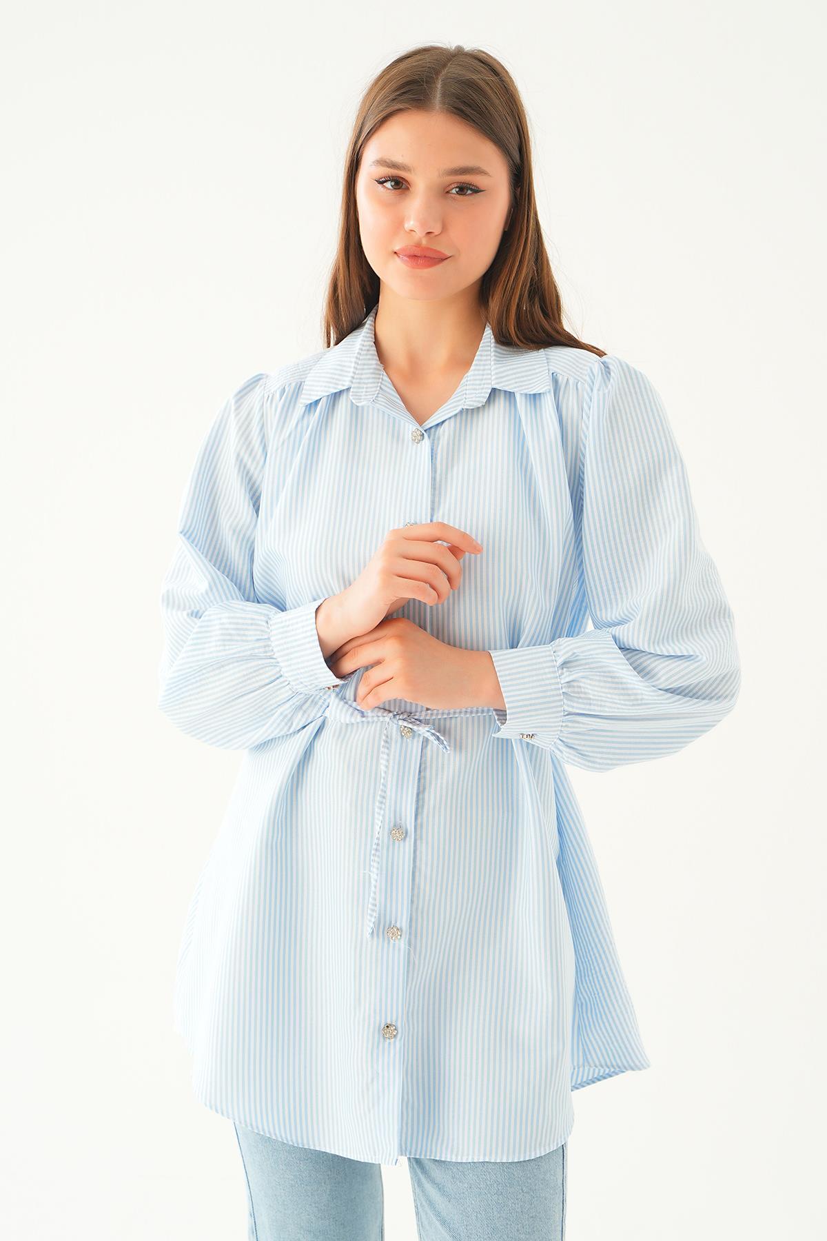 Mavi Bağlama Detay Çizgili Tunik 4242A 
