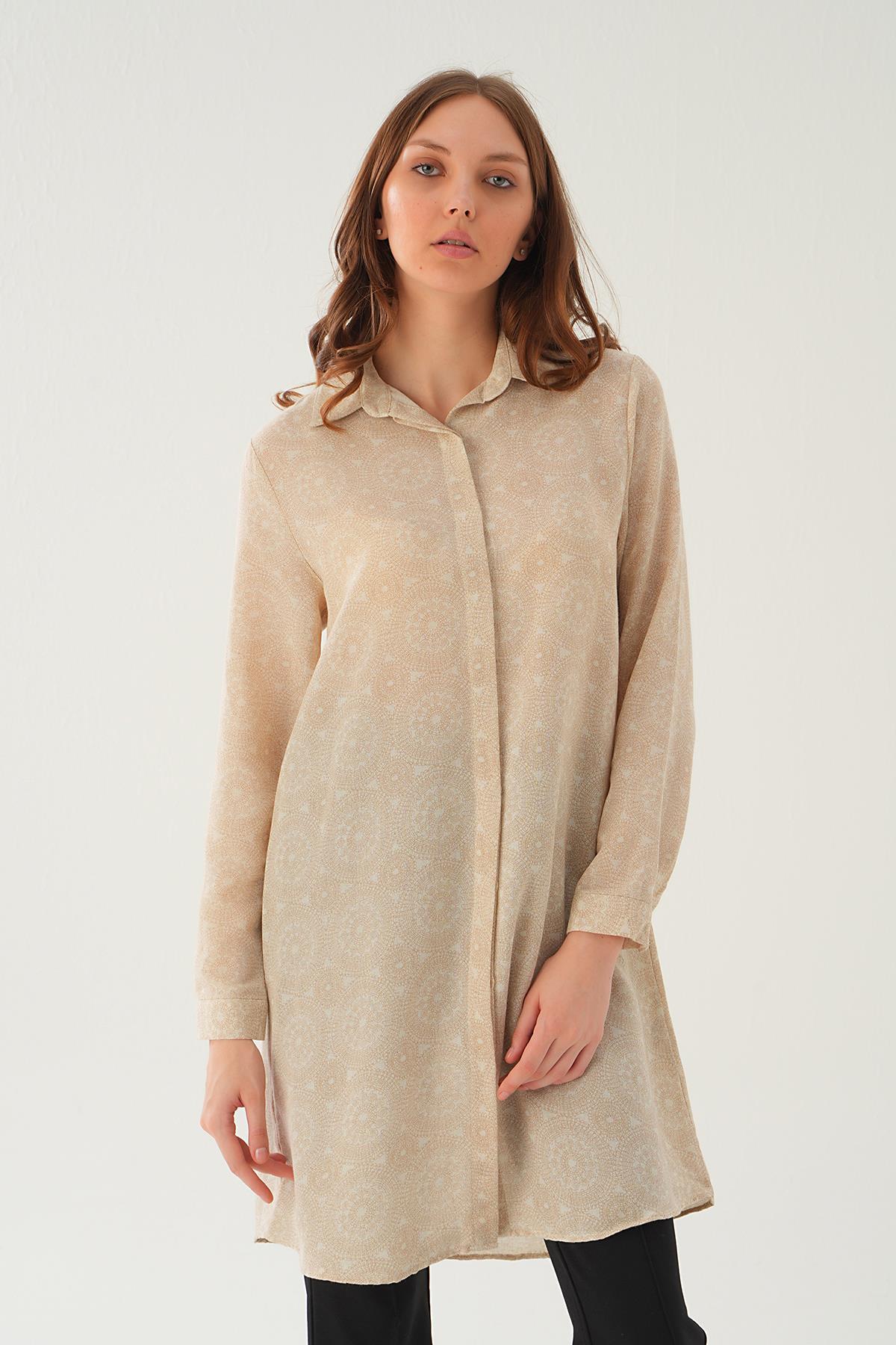 Natural Desenli Uzun Gömlek 4255A - 4