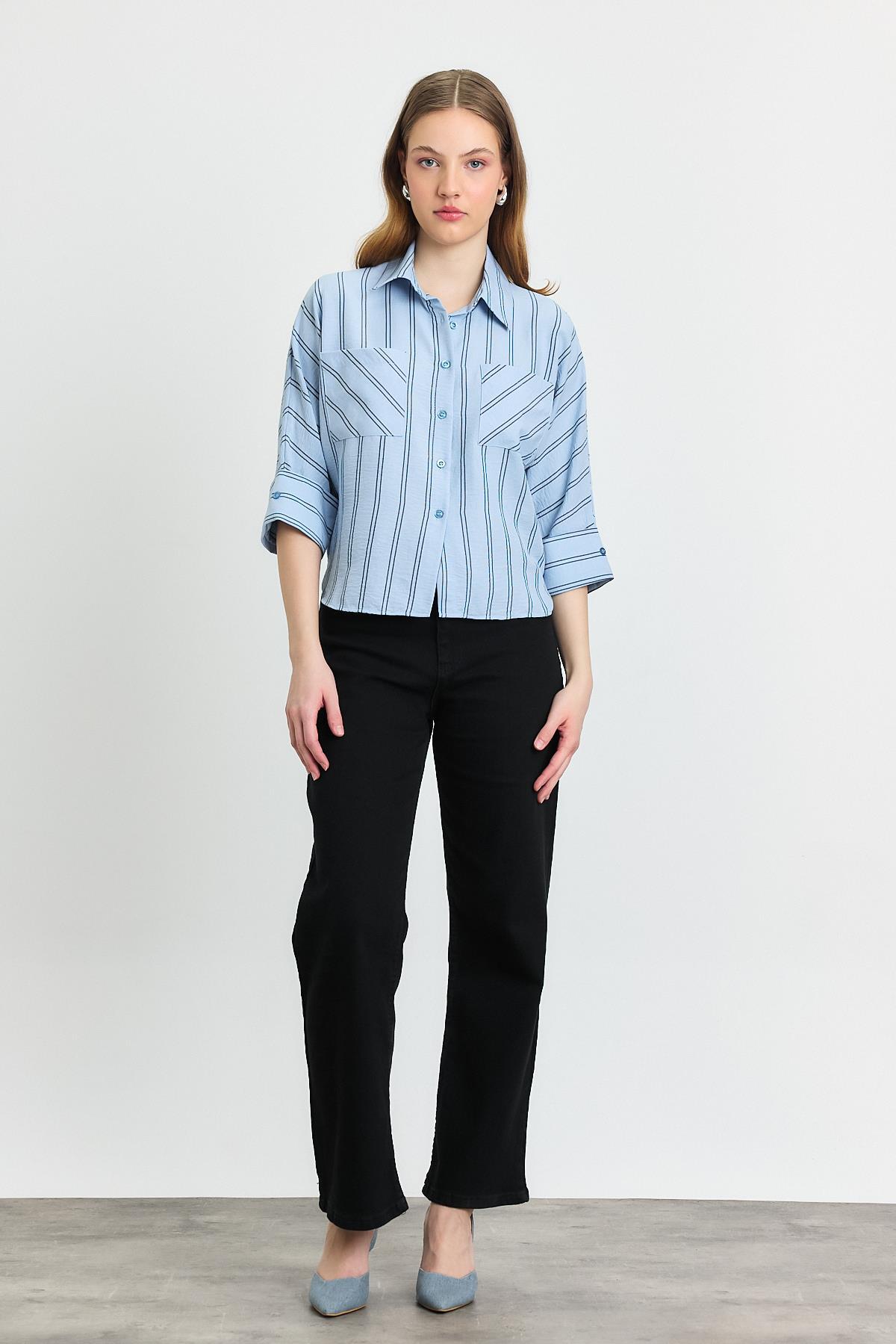 4272A Çizgili Cepli Gömlek Mavi - RAYS