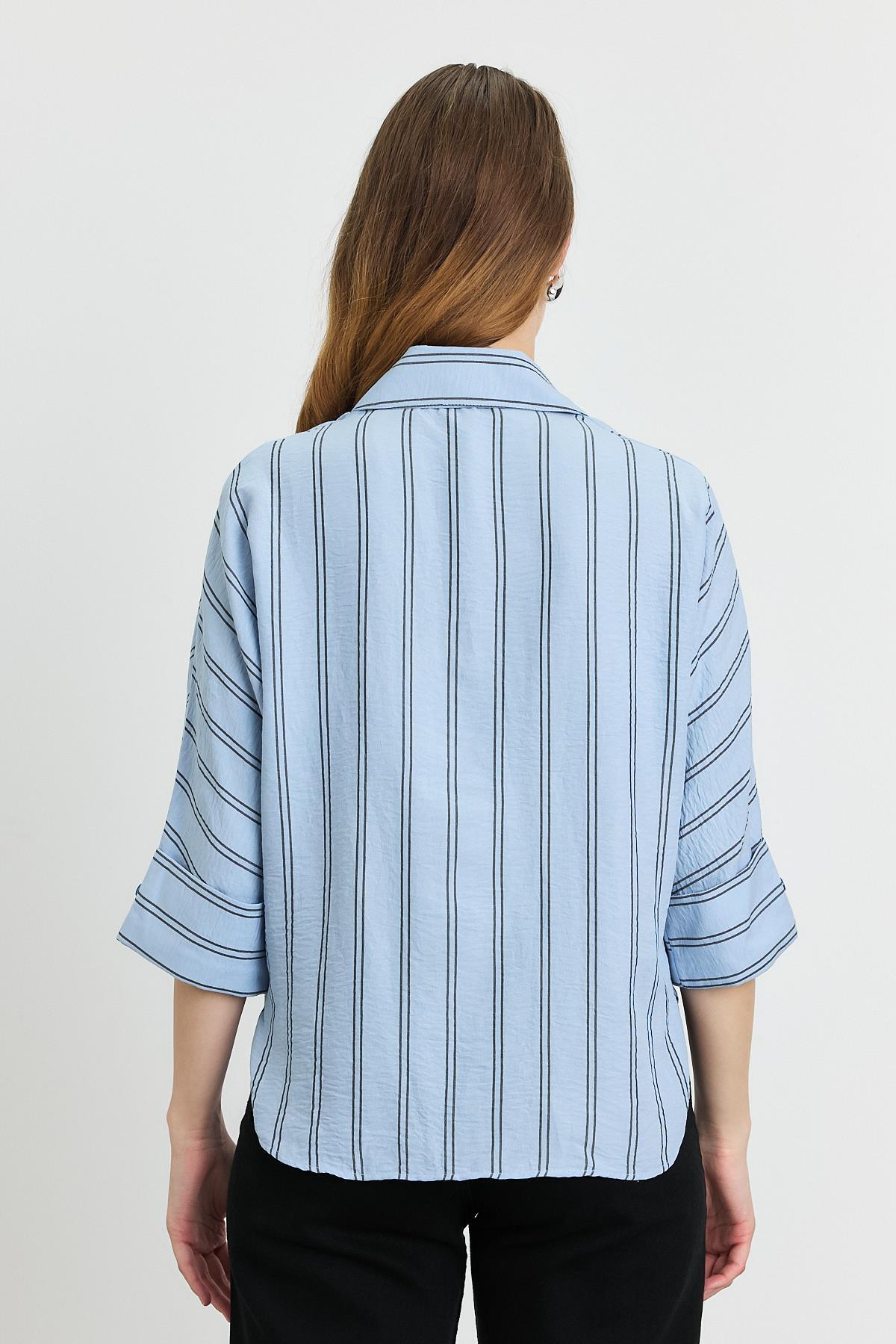 4272A Çizgili Cepli Gömlek Mavi - 5