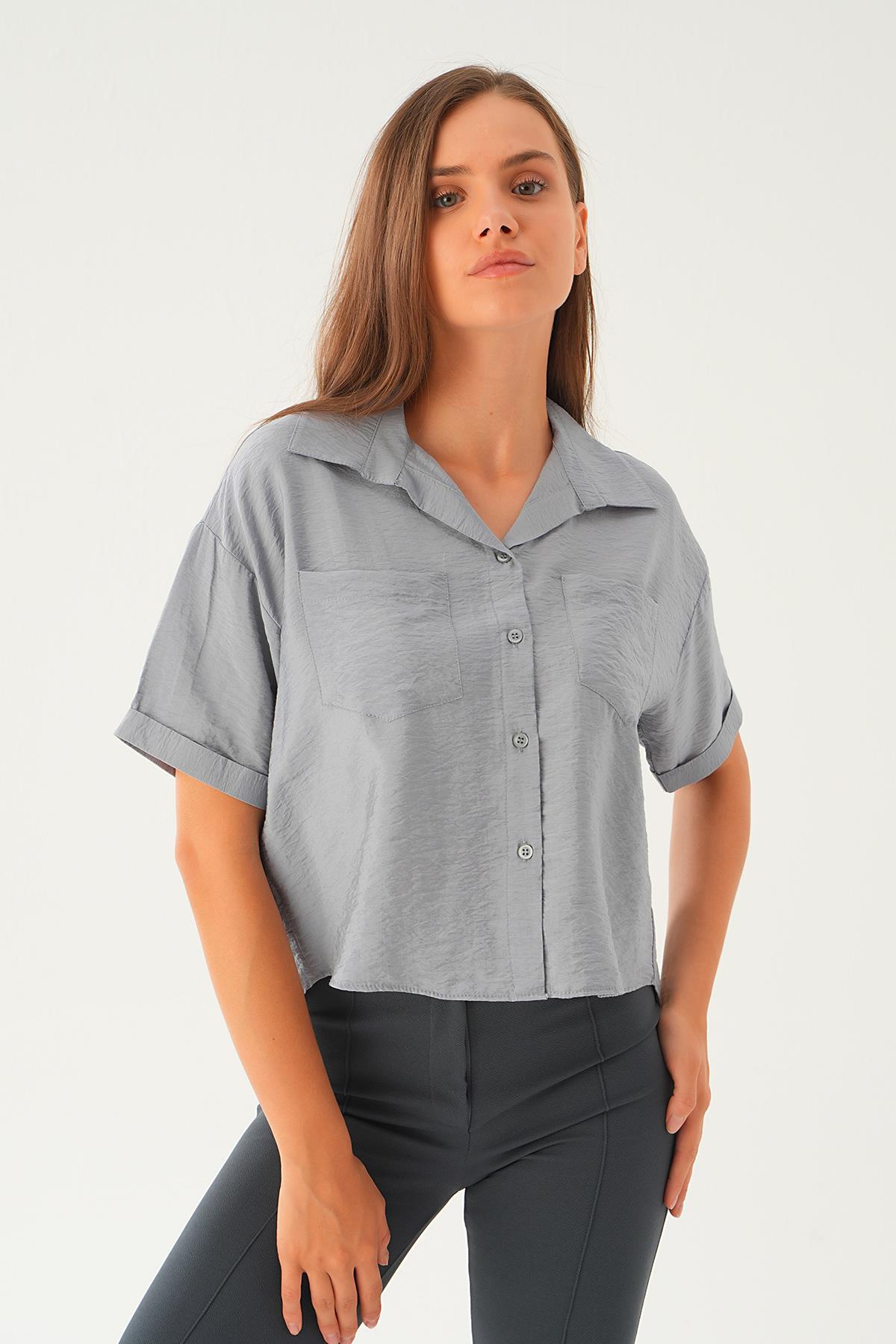 Gri Çift Cep Kısa Gömlek 4274A 