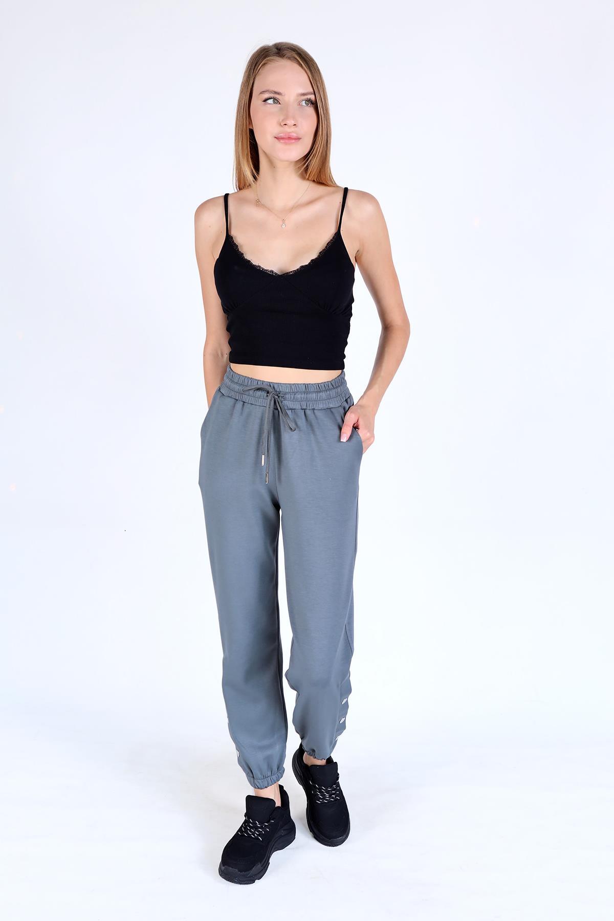 Antrasit Paça Çıtçıtlı Oysho Eşofman 4281A - 7