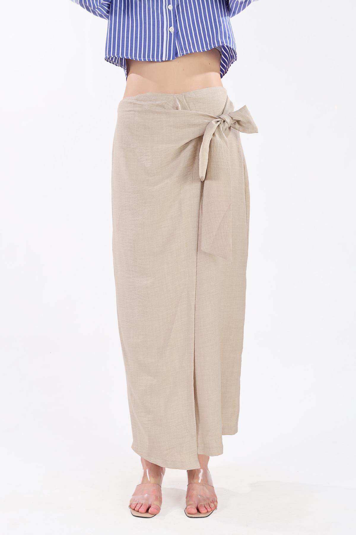 Bej Belden Bağlamalı Etek 4283A - 2