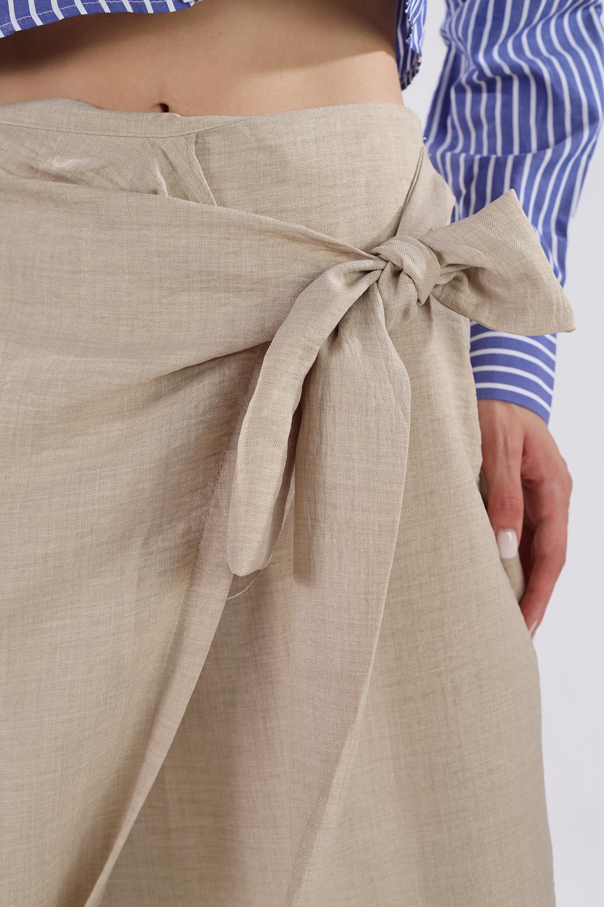 Bej Belden Bağlamalı Etek 4283A - 4