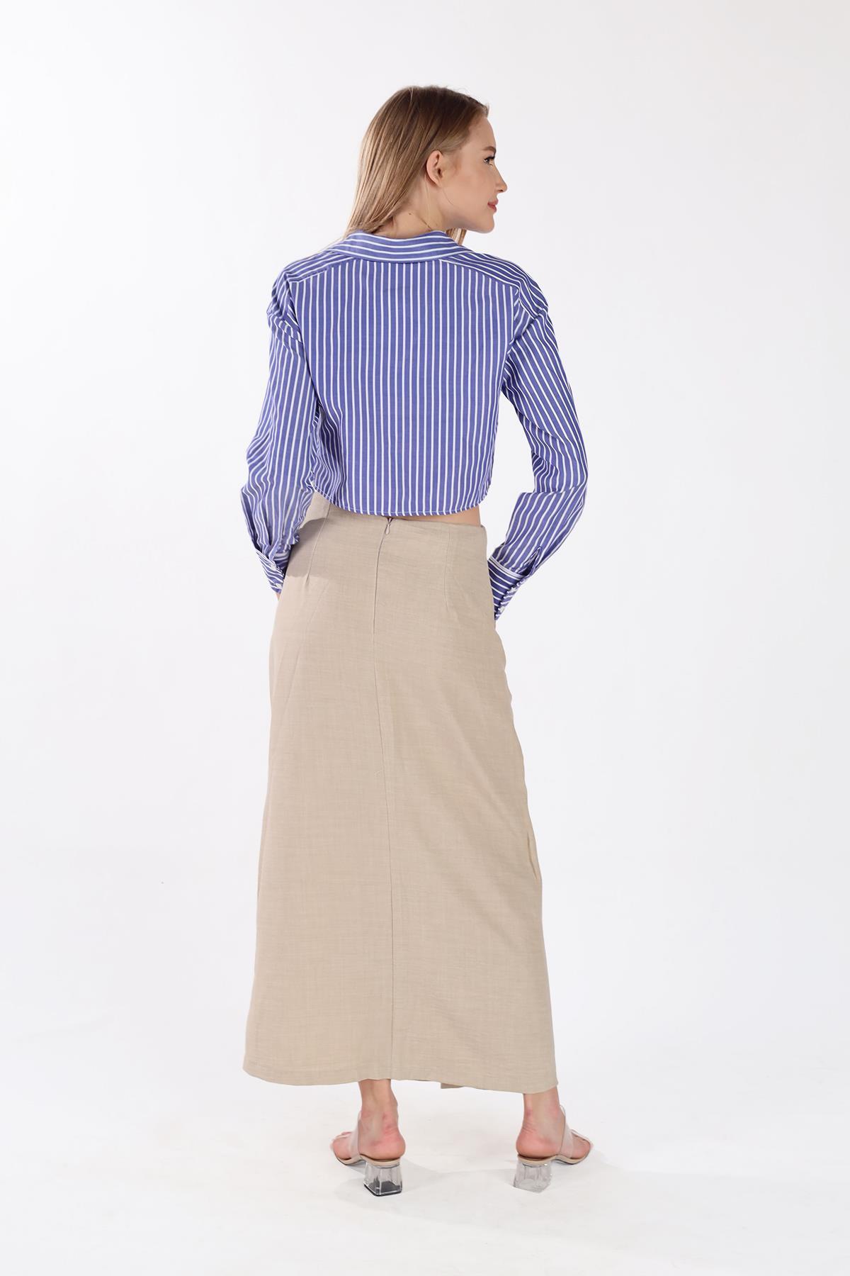 Bej Belden Bağlamalı Etek 4283A - 5